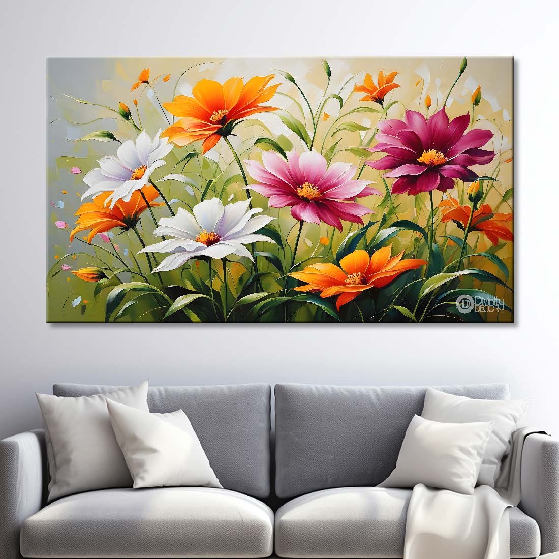 Colorful flowers in light background canvas painting- Flower-288
