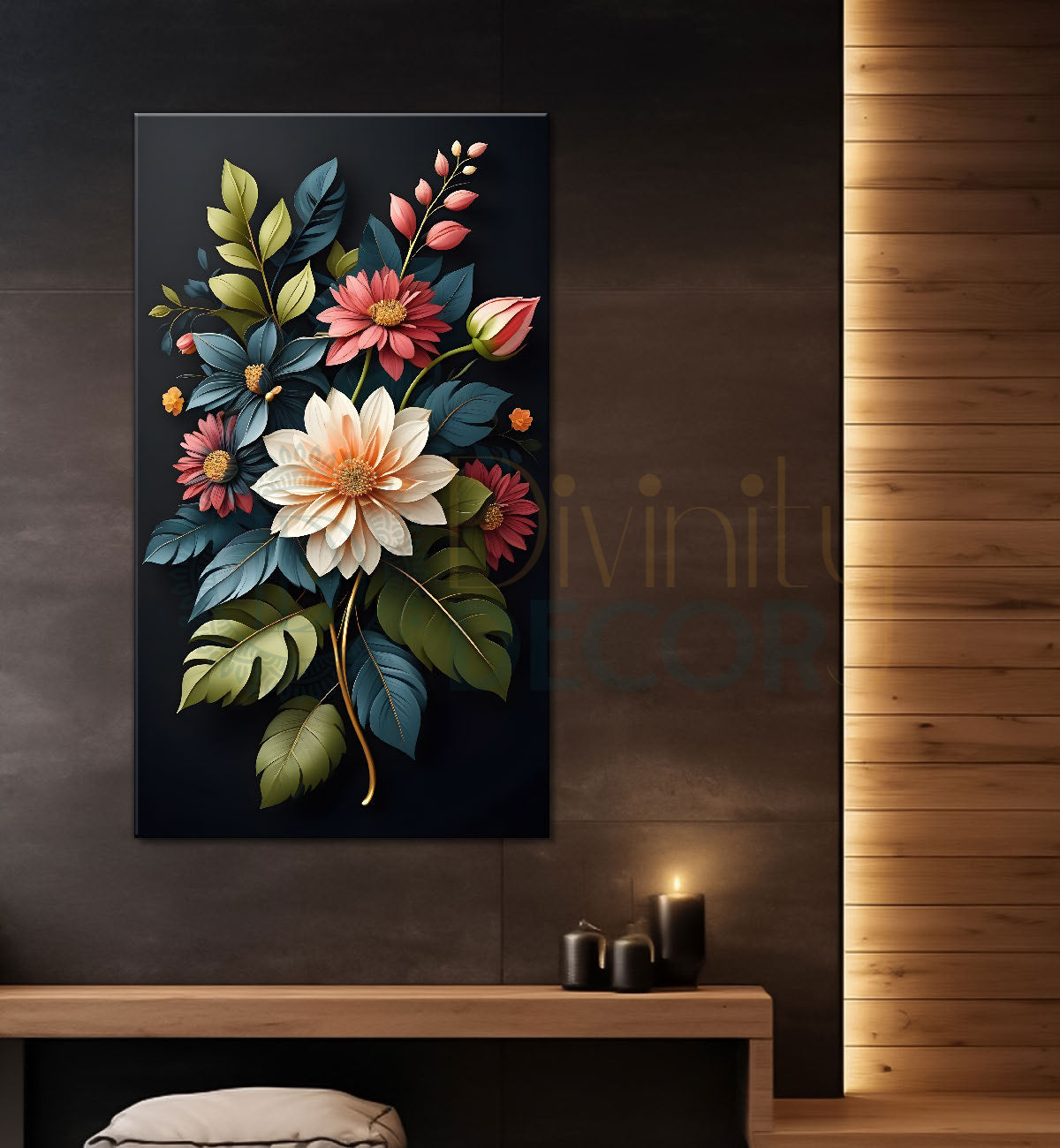 Colourful flowers in grey textured background painting- Flower-V-288