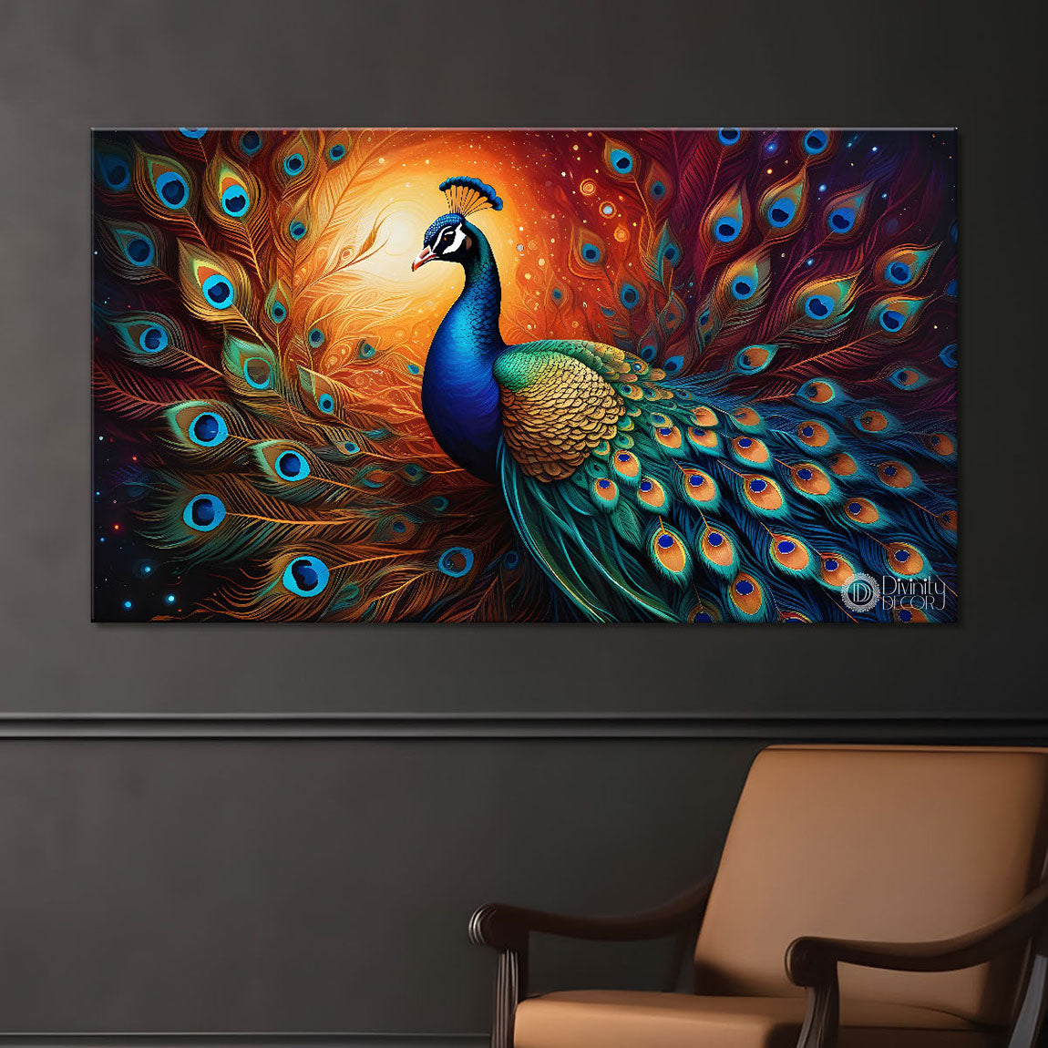 Peacock with the bright background painting Canvas Painting - Design - Peacock-29