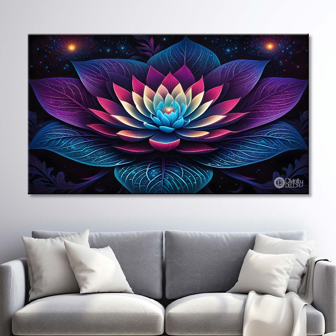 Blue flower in purple and dark background canvas painting- Flower-290