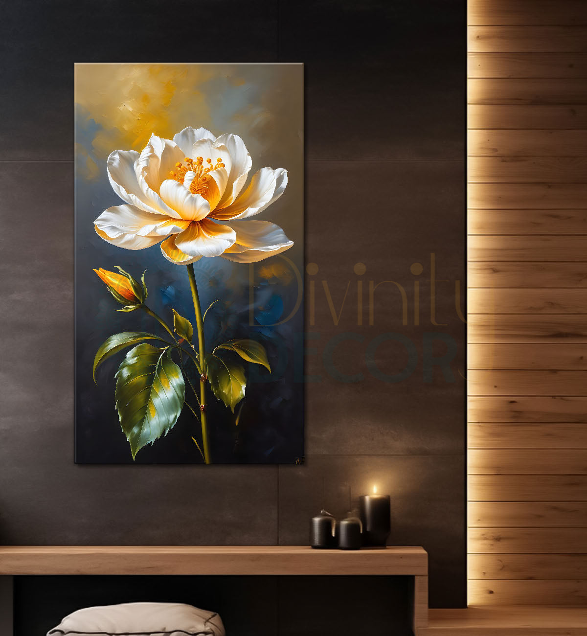 White flowers in grey textured background painting- Flower-V-295