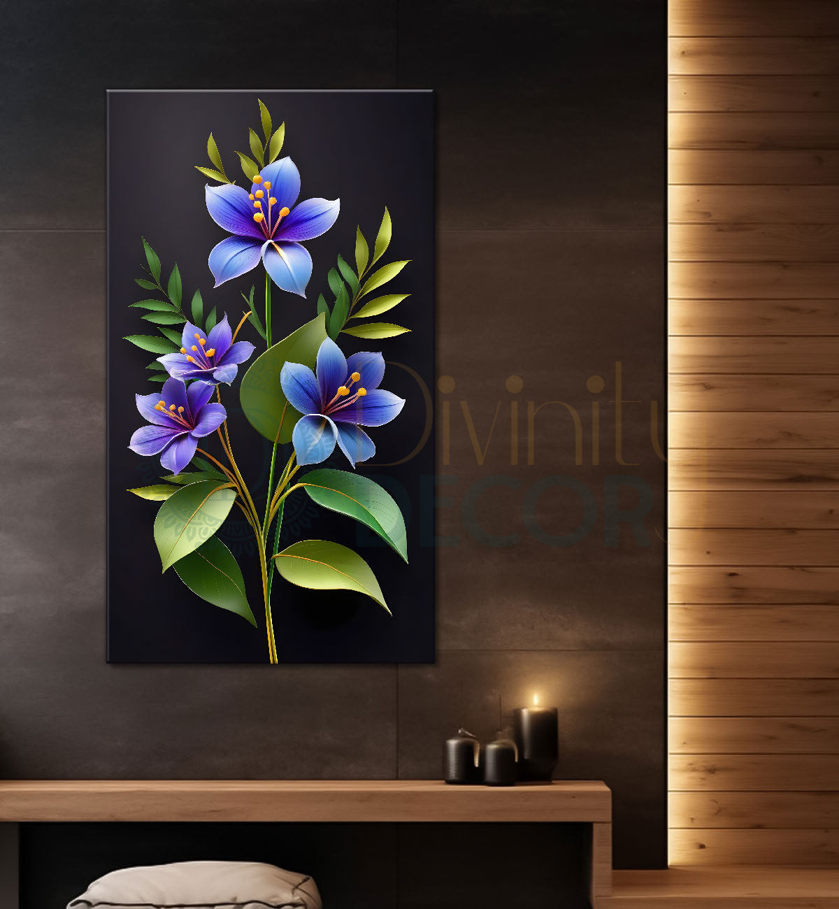 Purple flowers in dark textured background painting- Flower-V-305