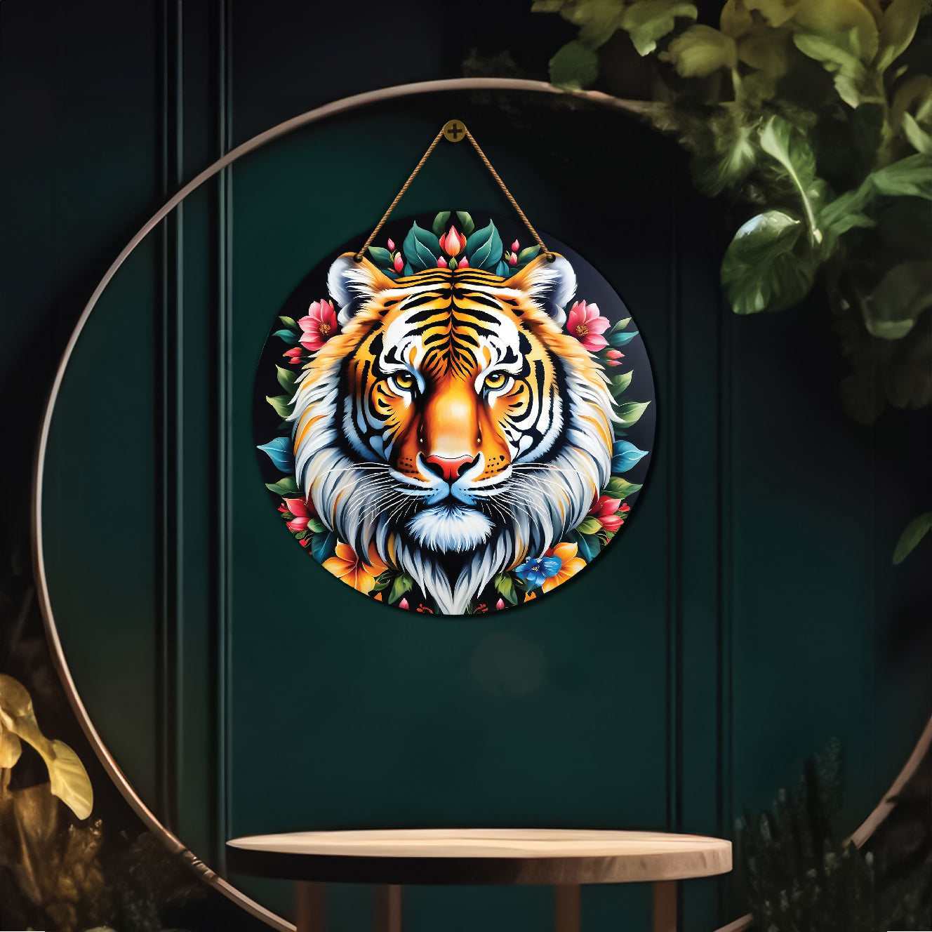 Tiger in floral mandala Round Wooden Wall Hanging for wall Décor - Design - 308