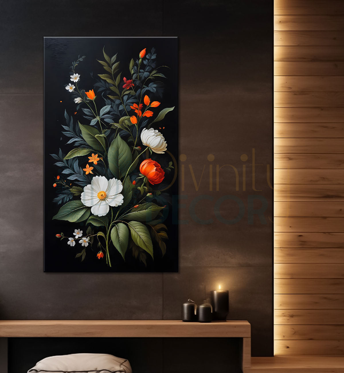 Colourful flowers in dark textured painting- Flower-V-308