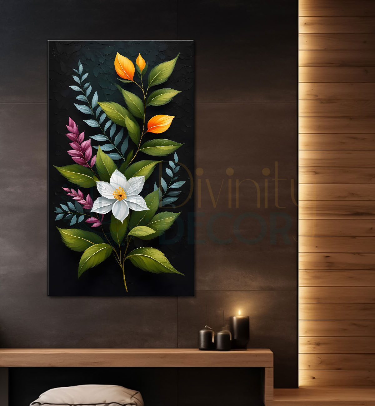 Colourful flowers in dark textured painting- Flower-V-309