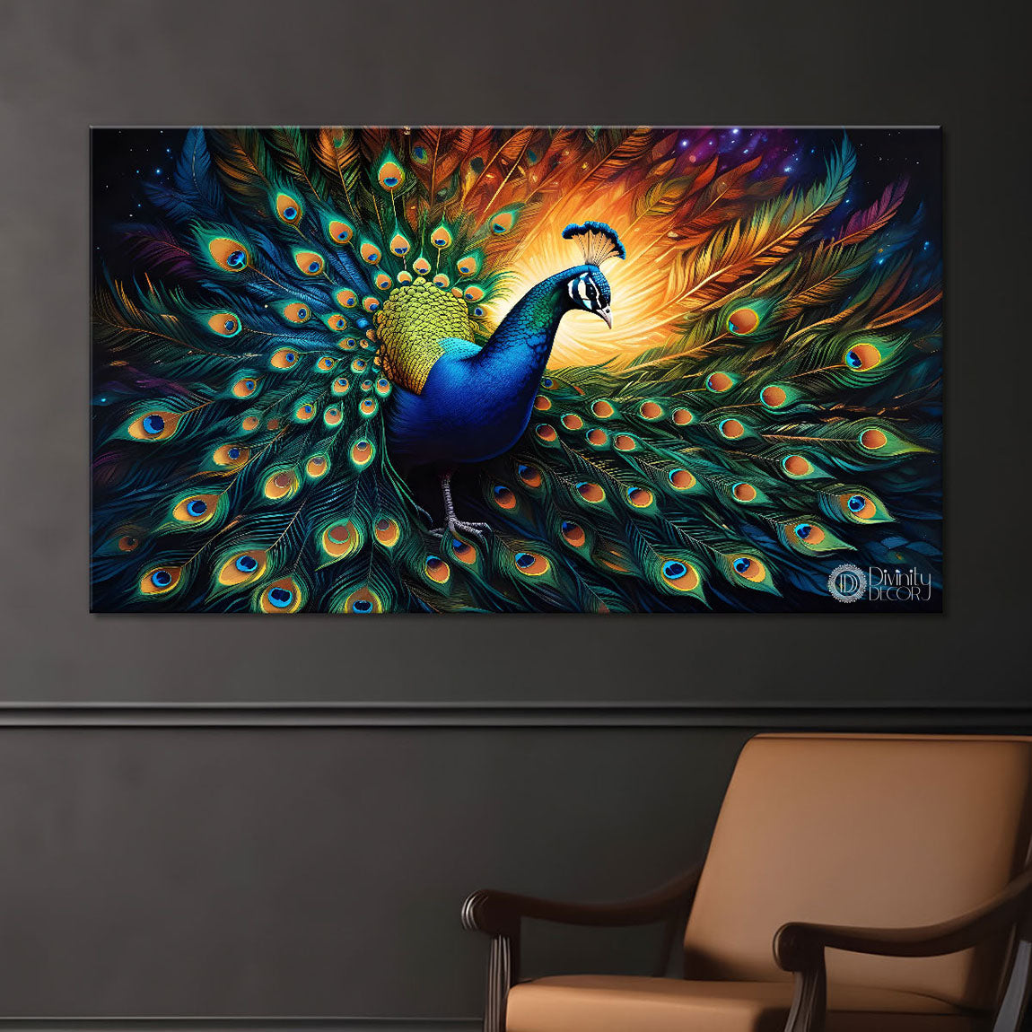 Peacock in bright colors oil painting Canvas Painting - Design - Peacock-31