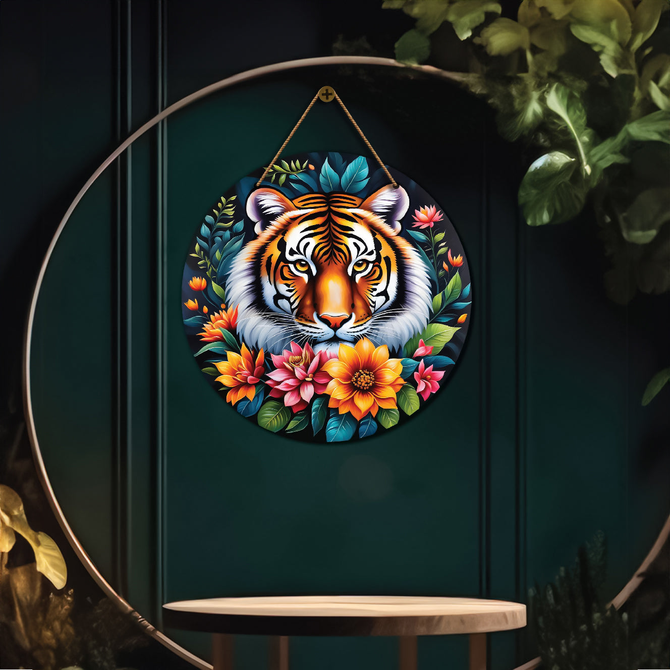 Tiger in floral mandala Round Wooden Wall Hanging for wall Décor - Design - 315