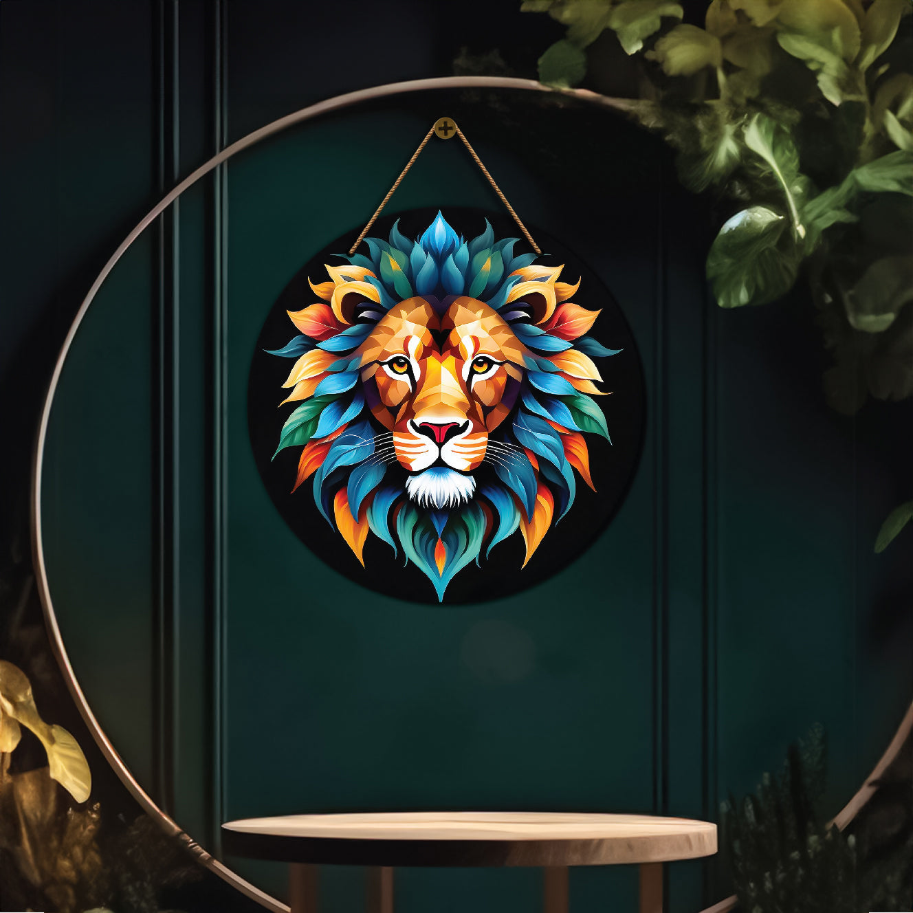 Lion in colourful mandala Round Wooden Wall Hanging for wall Décor - Design - 319