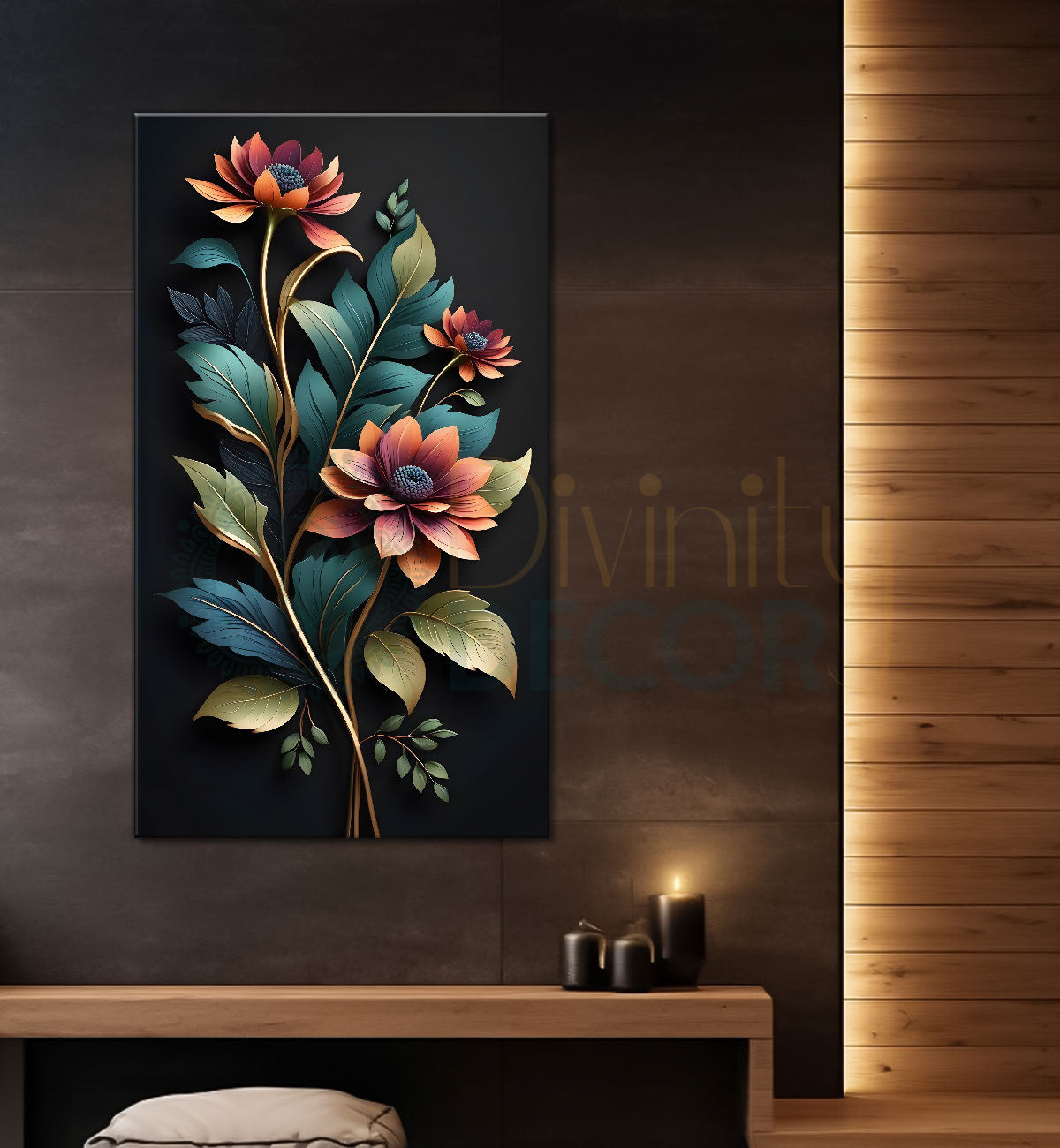 Purple flowers in dark textured background painting- Flower-V-323