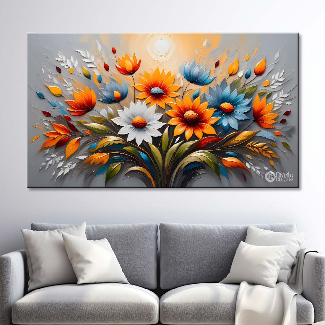 Colorful flowers with light background canvas painting- Flower-327