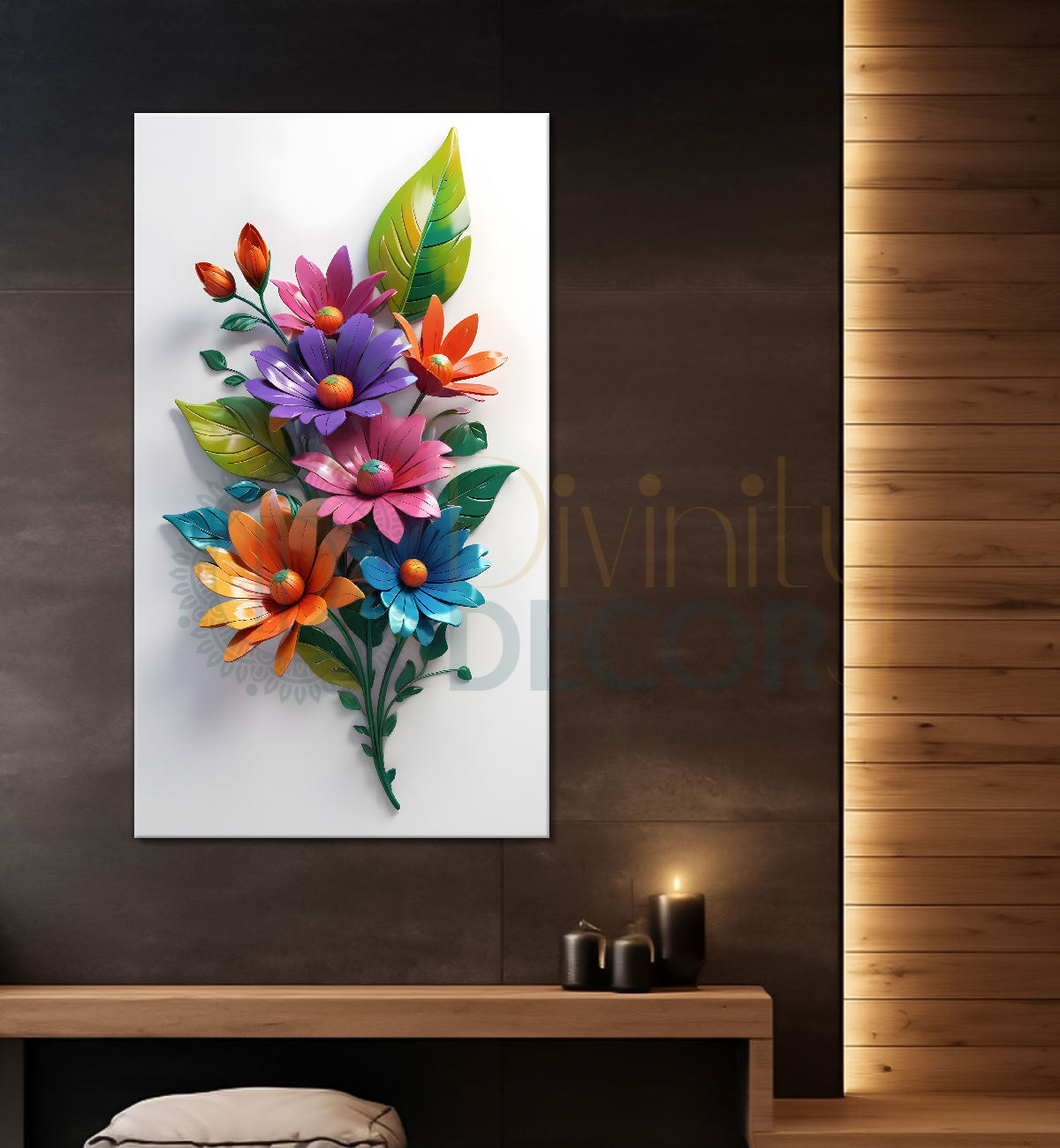 Colourful flowers in white textured background painting- Flower-V-327