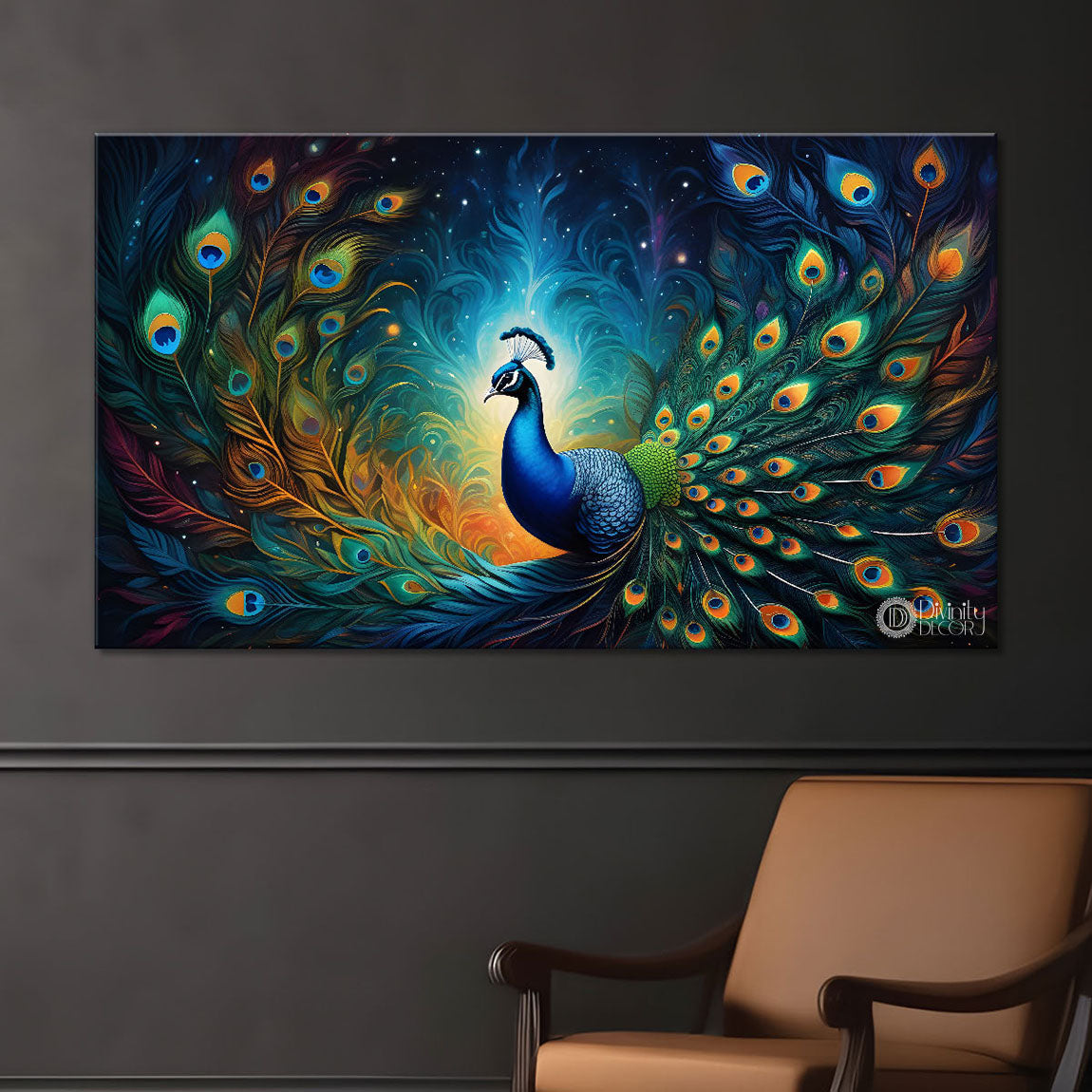 Peacock in bright colors oil painting Canvas Painting - Design - Peacock-33