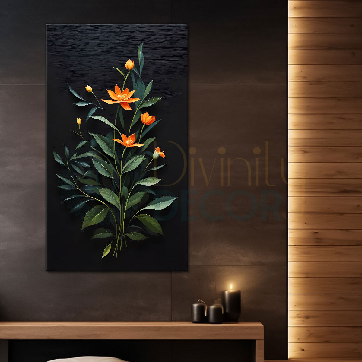 Orange flowers in dark textured background painting- Flower-V-332 ...