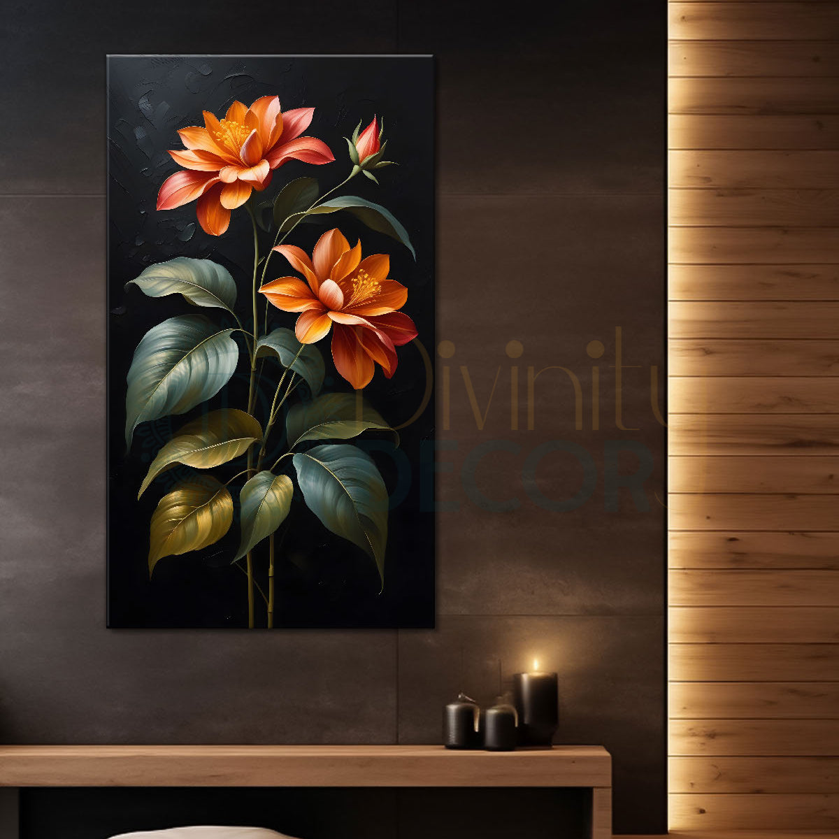 Orange flowers in dark textured background painting- Flower-V-334 ...