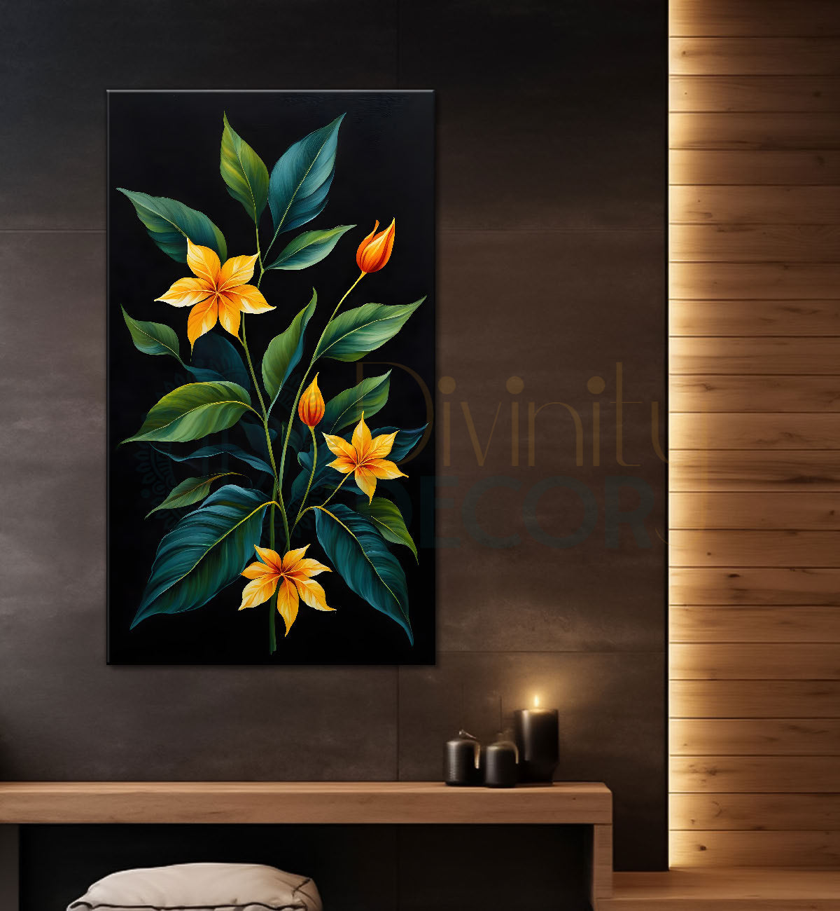 Yellow flowers with the dark textured painting- Flower-V-337