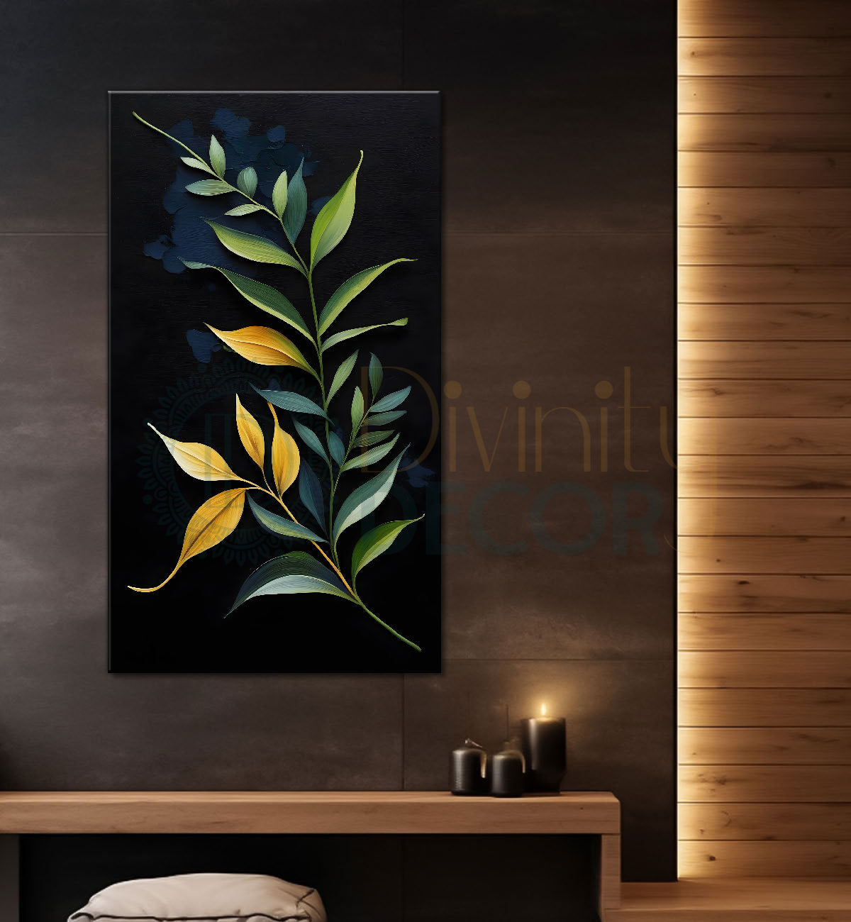 Yellow leaves in dark textured background painting- Flower-V-339