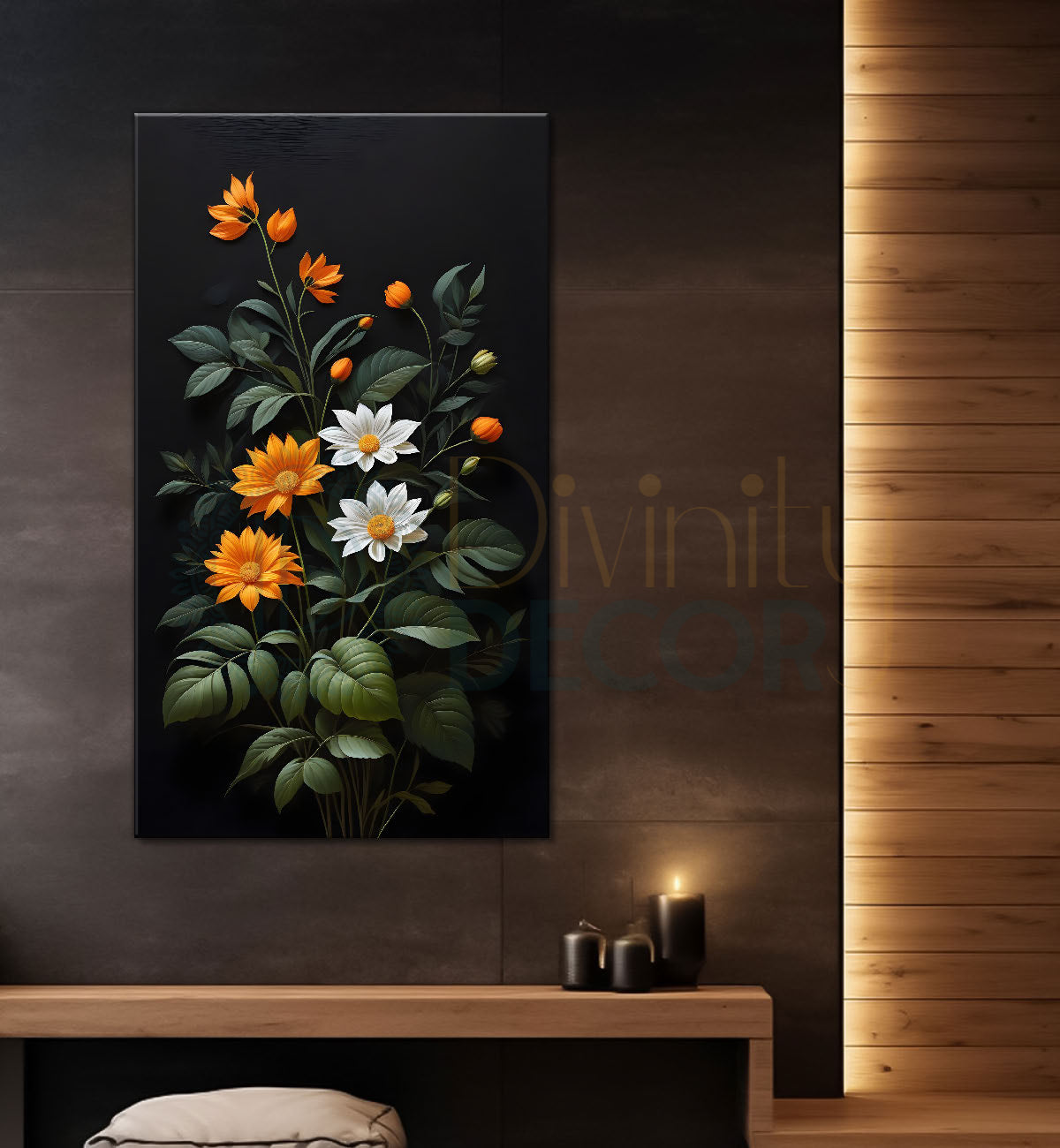 Colourful flowers in dark textured painting - Flower-V-342