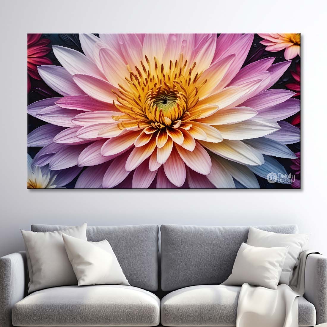 Pink flower in dark background canvas painting- Flower-347