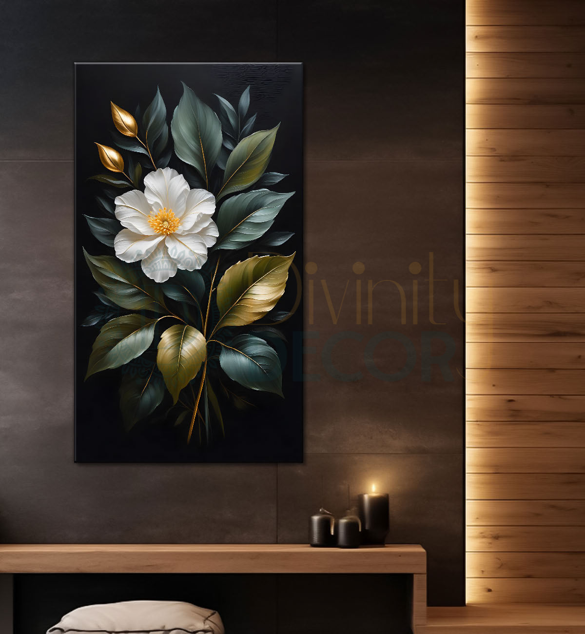 White flowers in dark textured painting- Flower-V-351