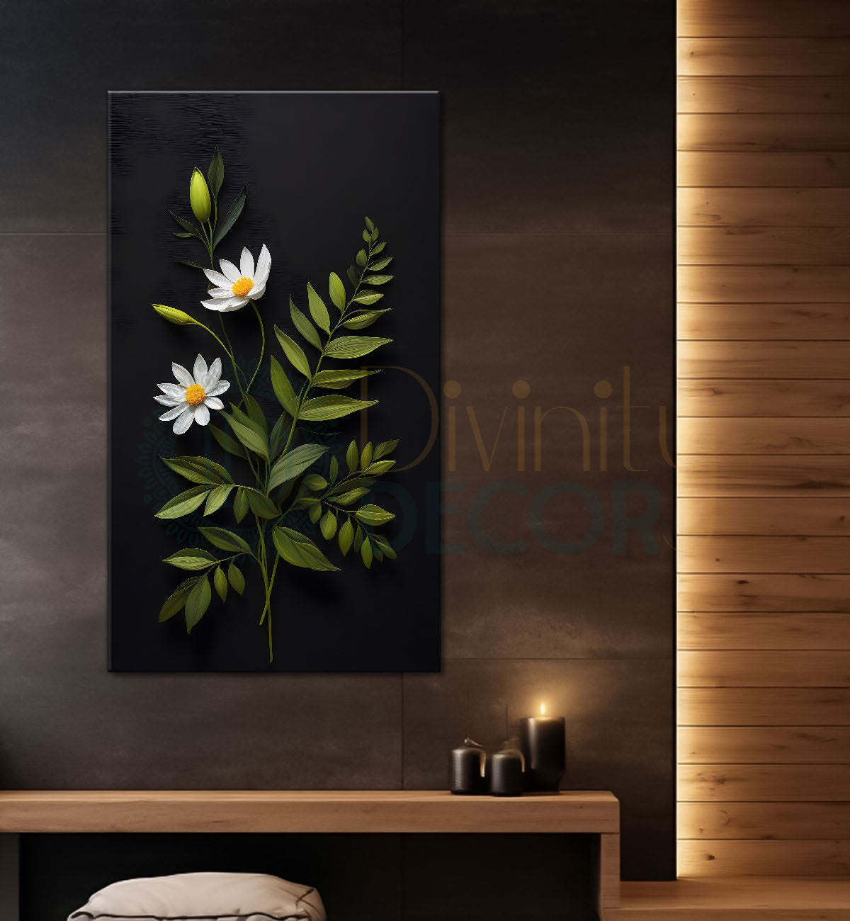 White flowers in dark textured painting- Flower-V-353