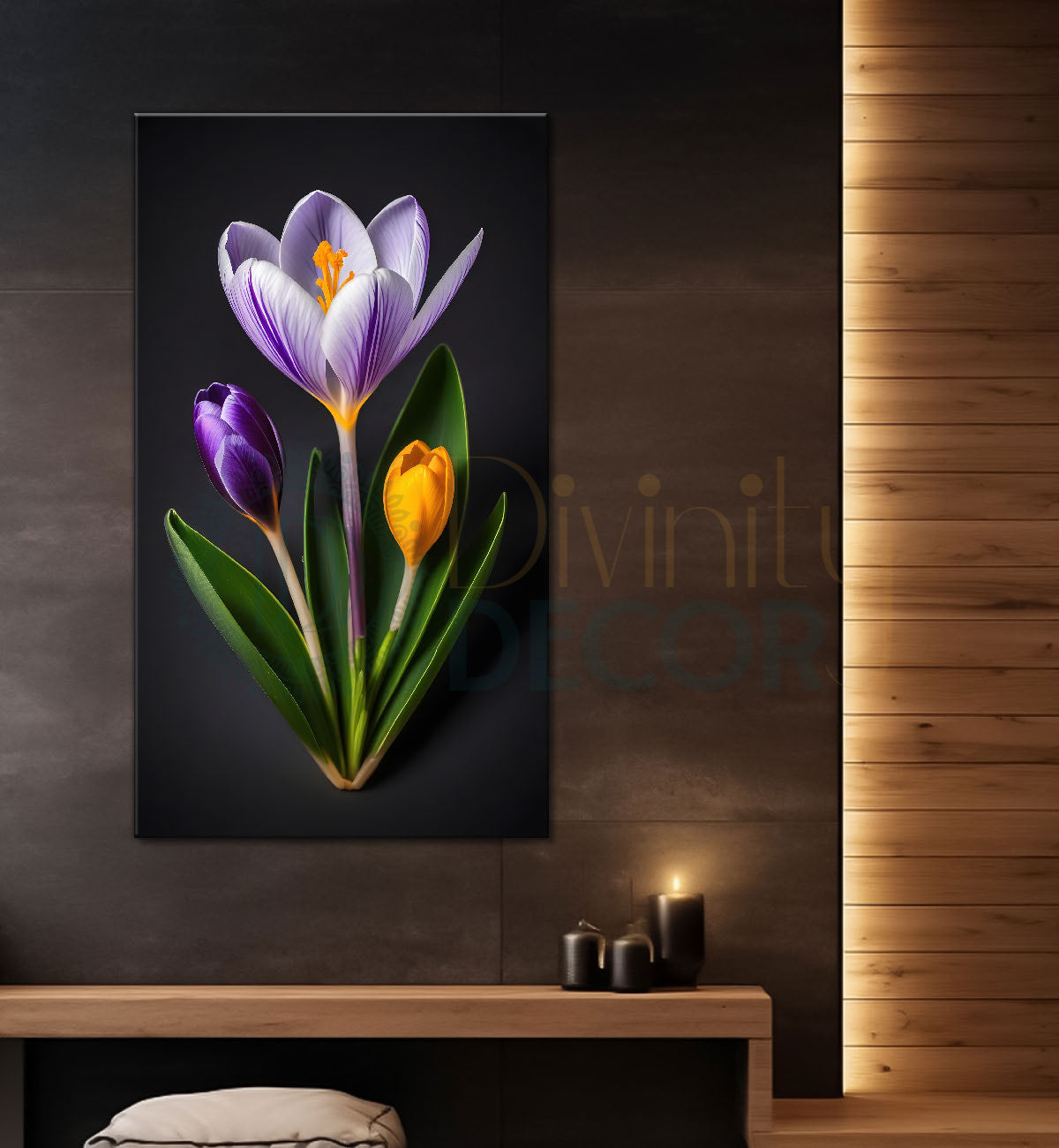 Purple flowers in dark textured background painting- Flower-V-355