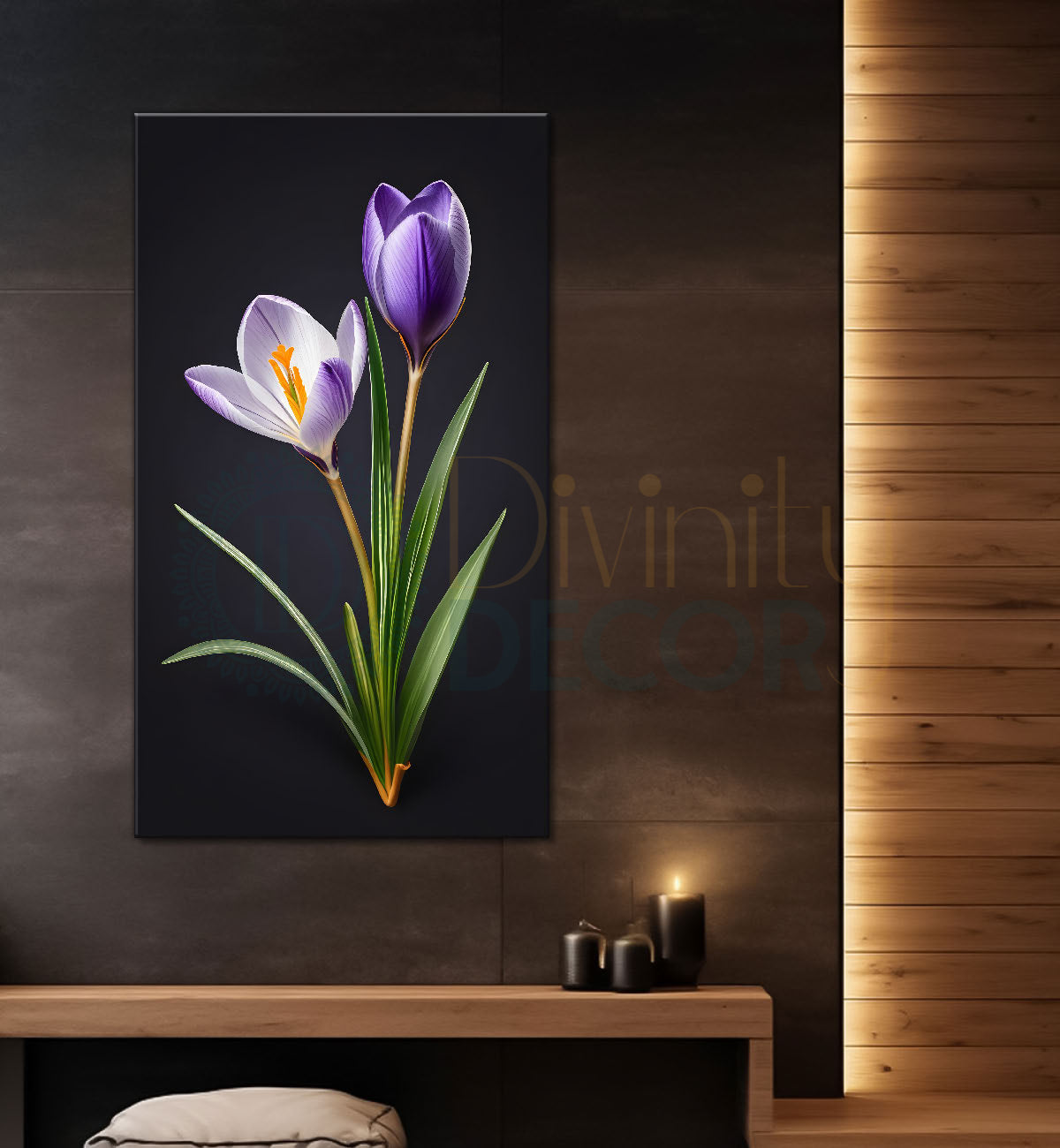 Purple flowers in dark textured background painting- Flower-V-357