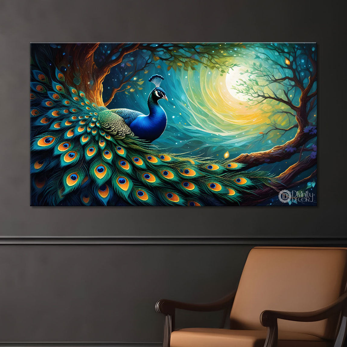 Peacock in bright colors oil painting Canvas Painting - Design - Peacock-36