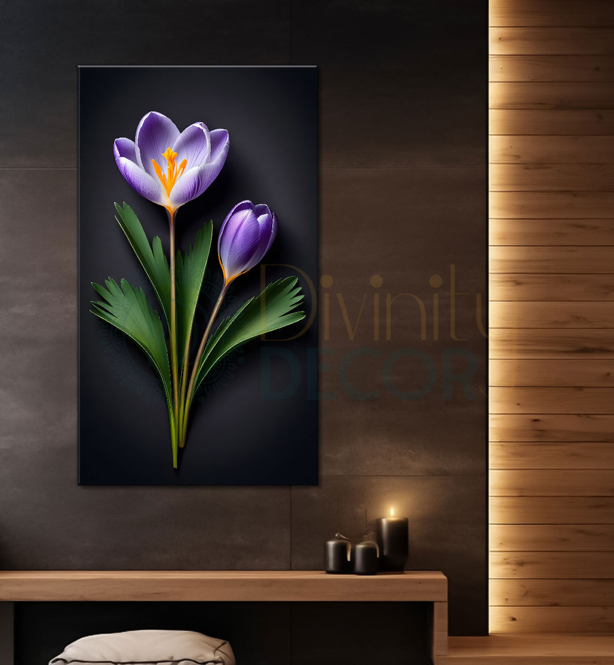 Purple flowers in dark textured background painting- Flower-V-360