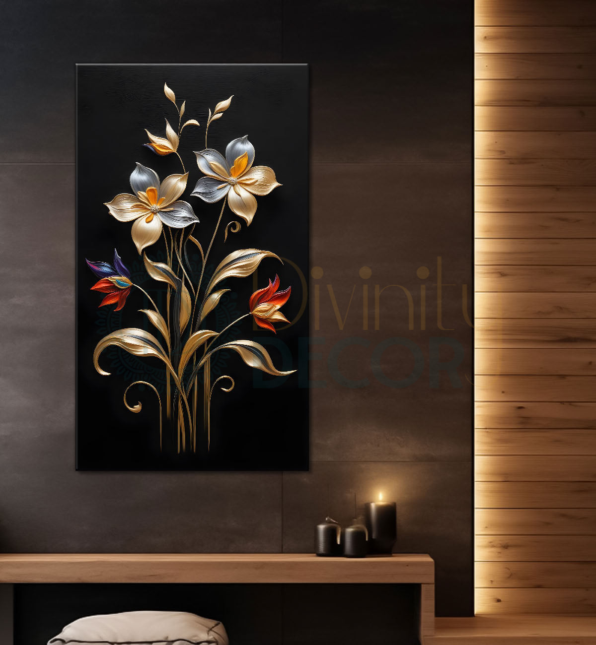 White flowers in dark textured background painting- Flower-V-361