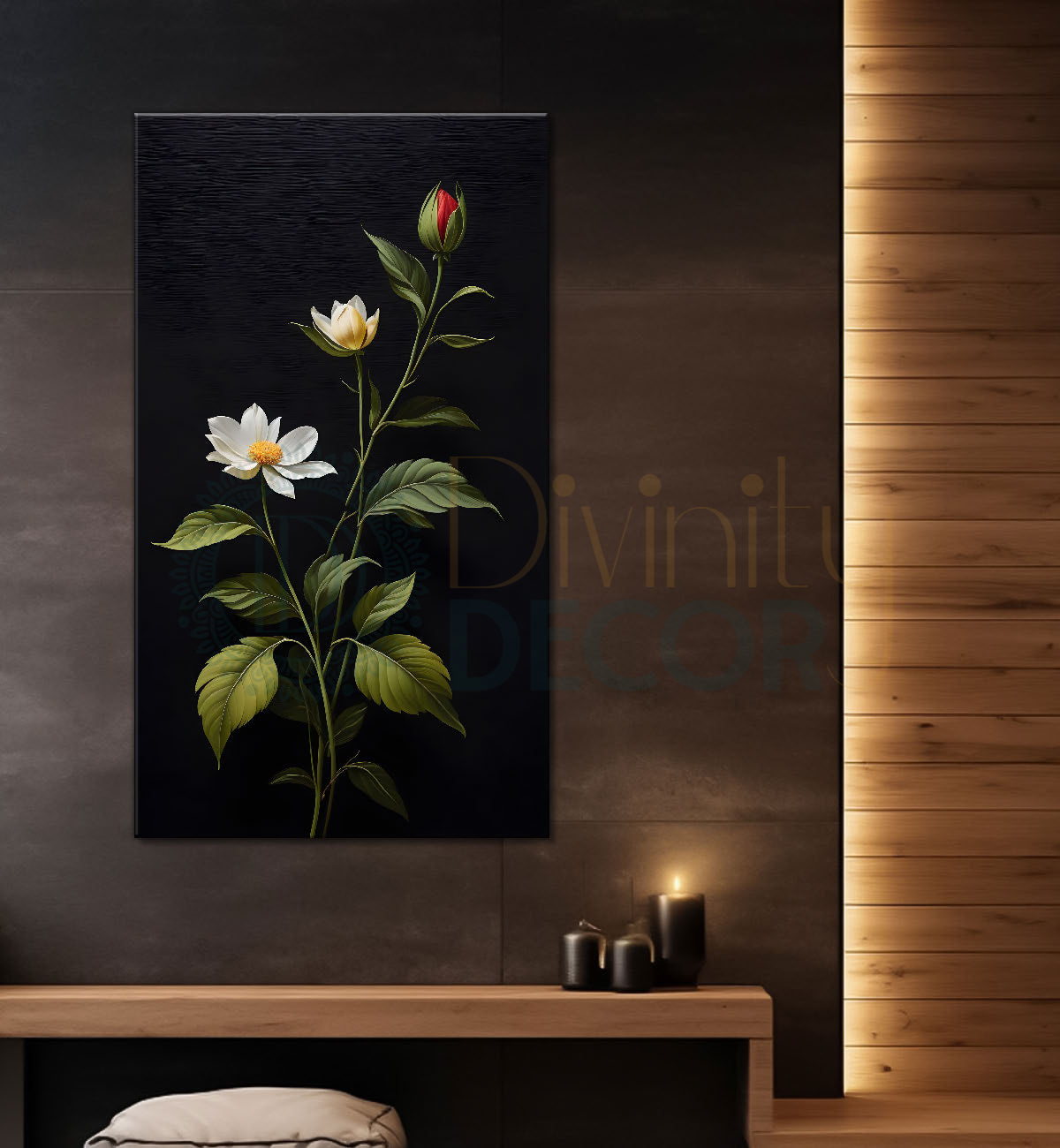 White flowers in dark textured background painting- Flower-V-365