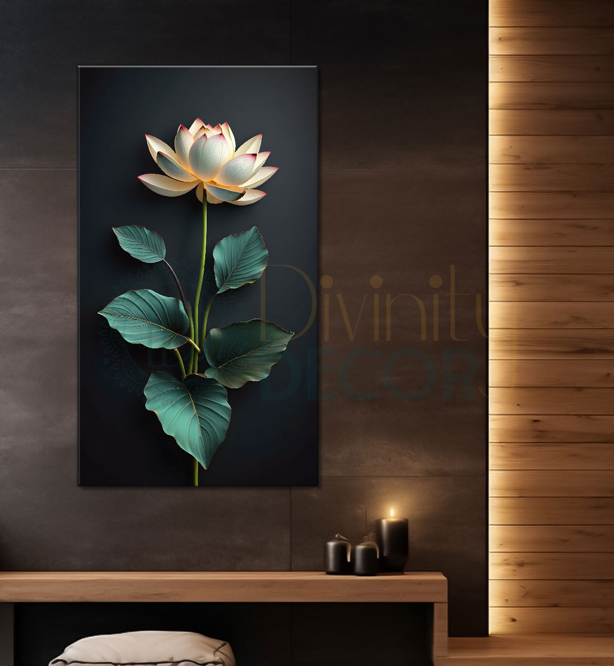 White flower in dark textured background painting- Flower-V-368