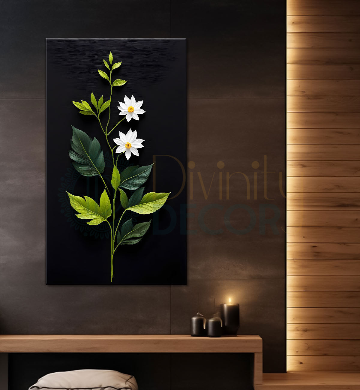White flowers in dark textured background painting- Flower-V-370