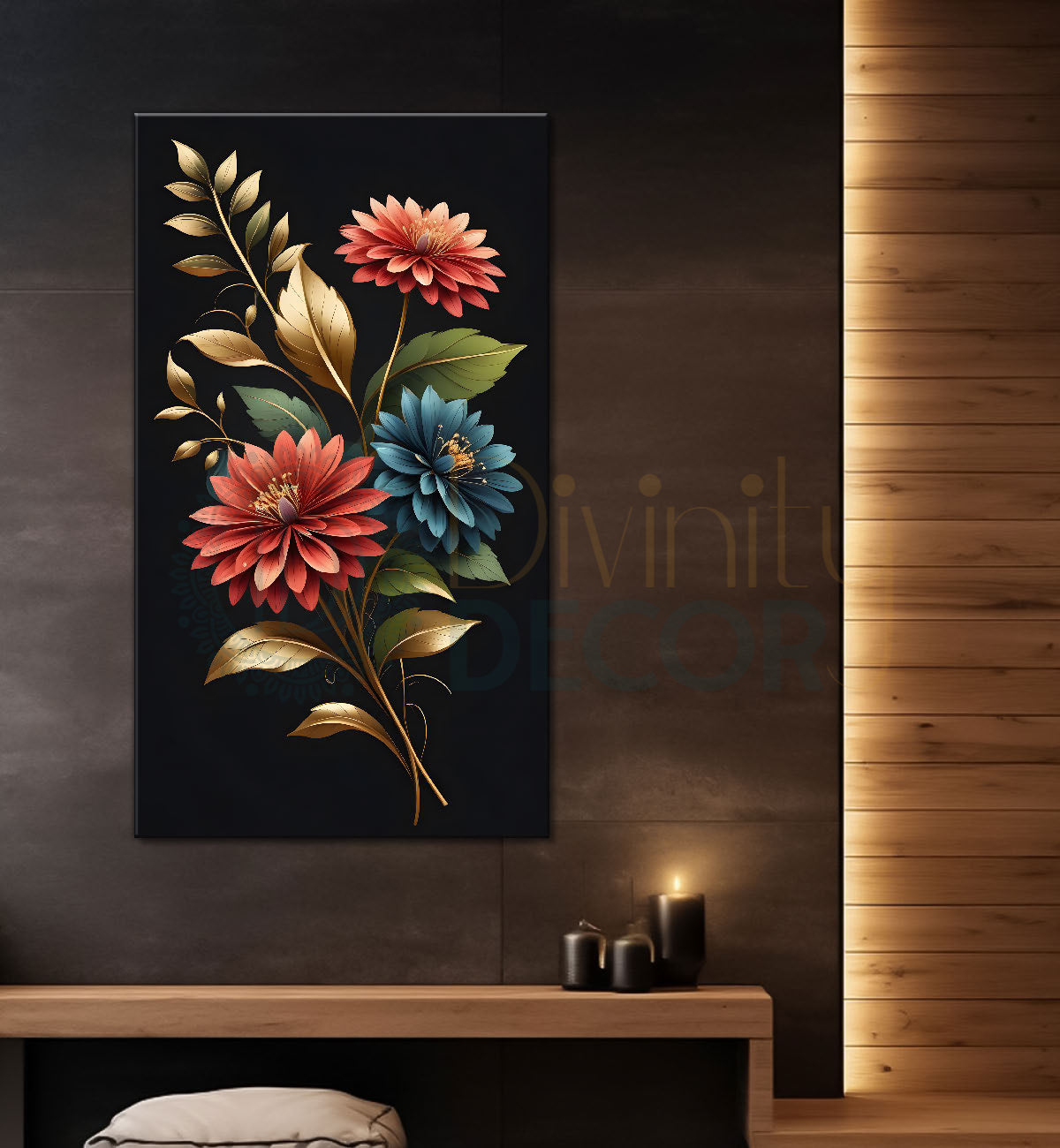 Red flowers in dark textured background painting- Flower-V-373