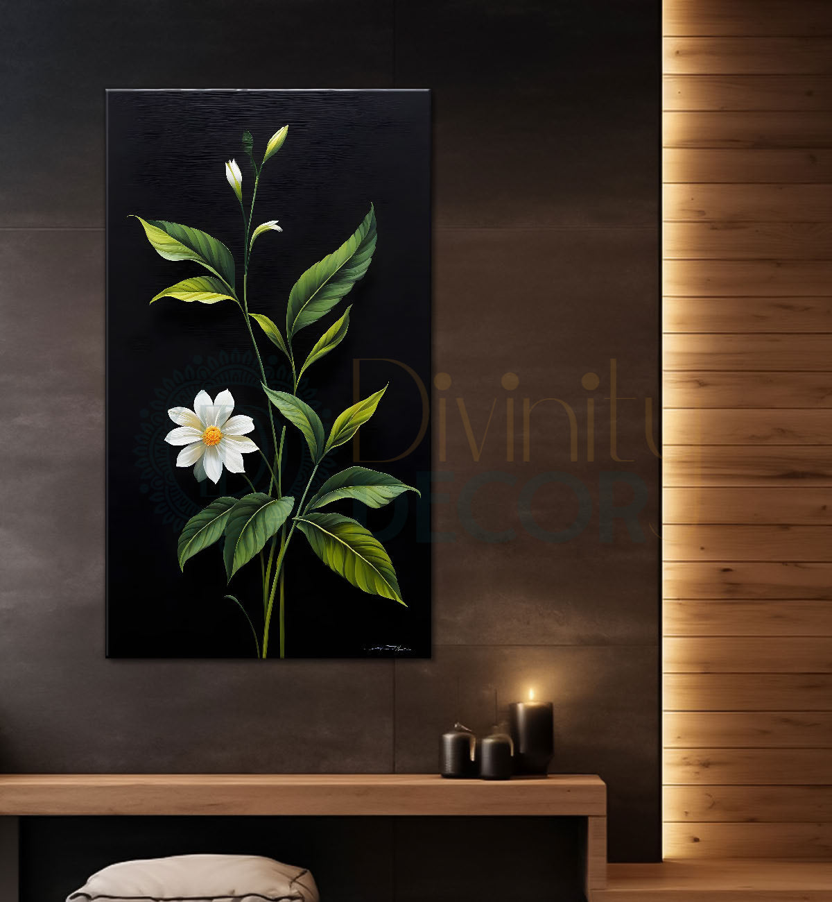 white flowers in dark textured painting - Flower-V-380
