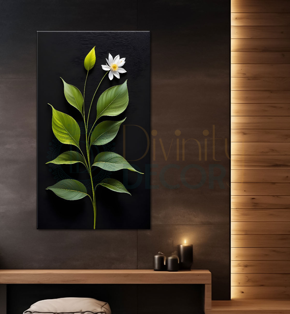 White flower in dark textured background painting- Flower-V-383