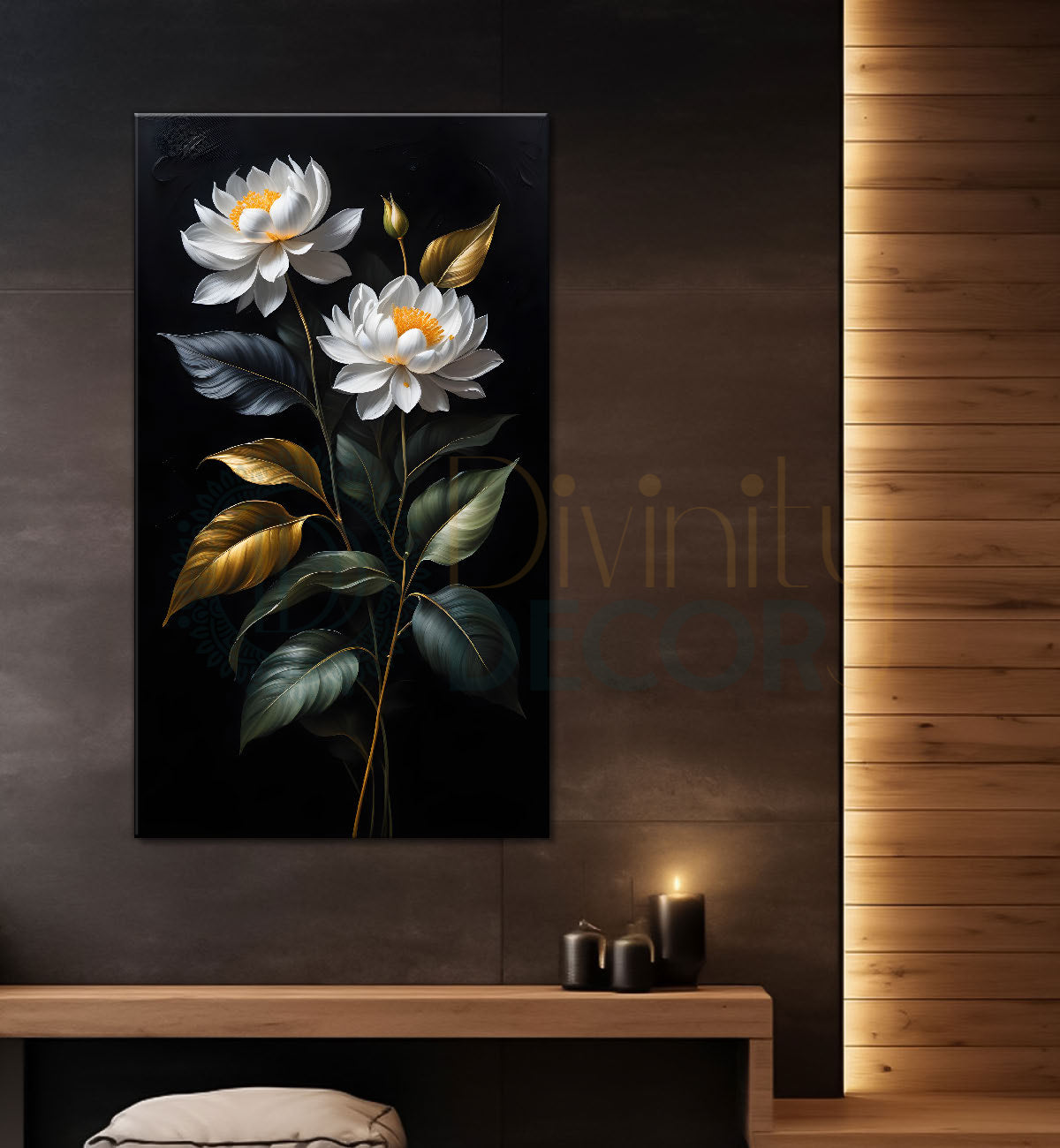 White flowers in dark textured painting- Flower-V-384