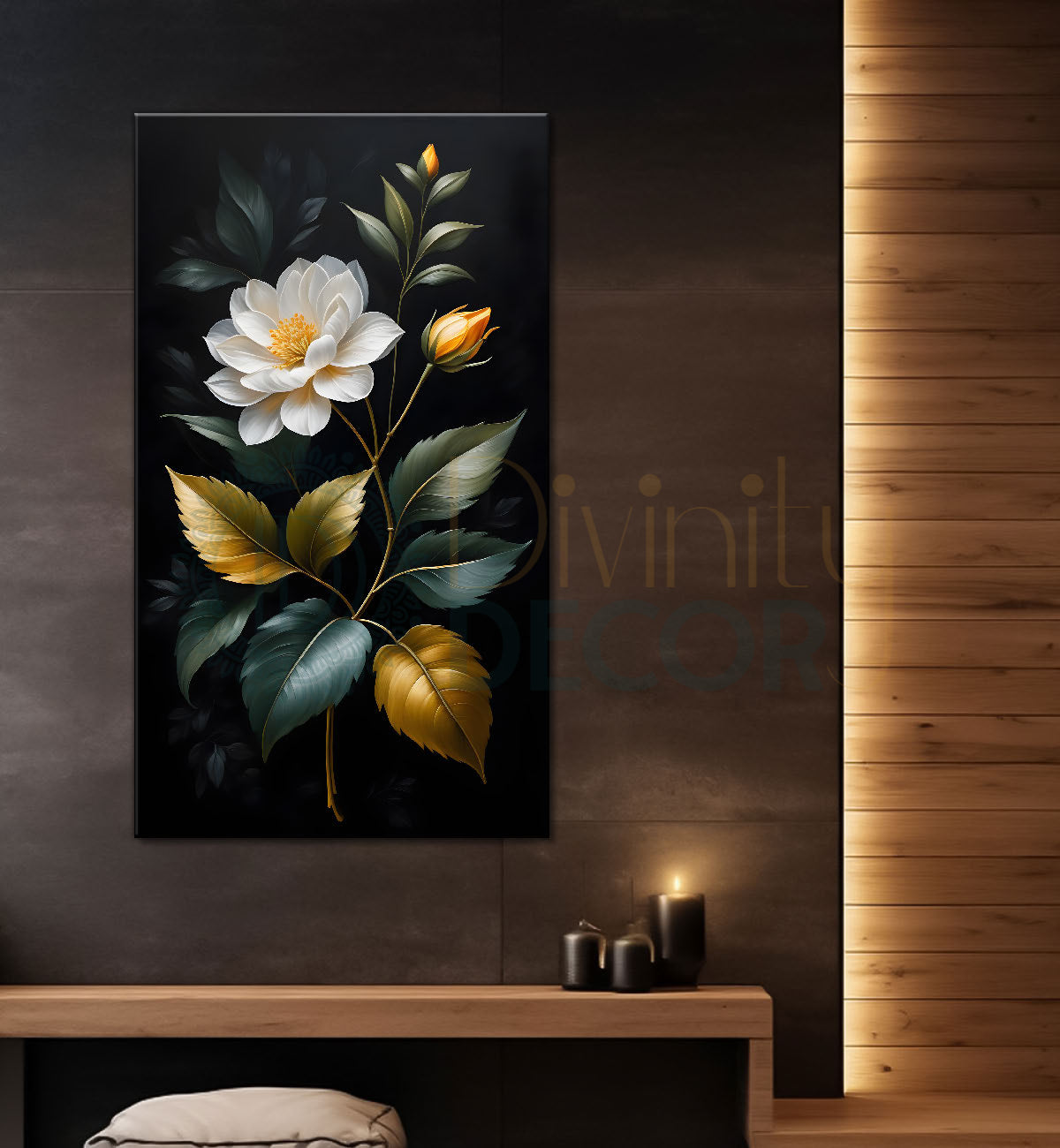 White flowers in dark textured painting- Flower-V-385