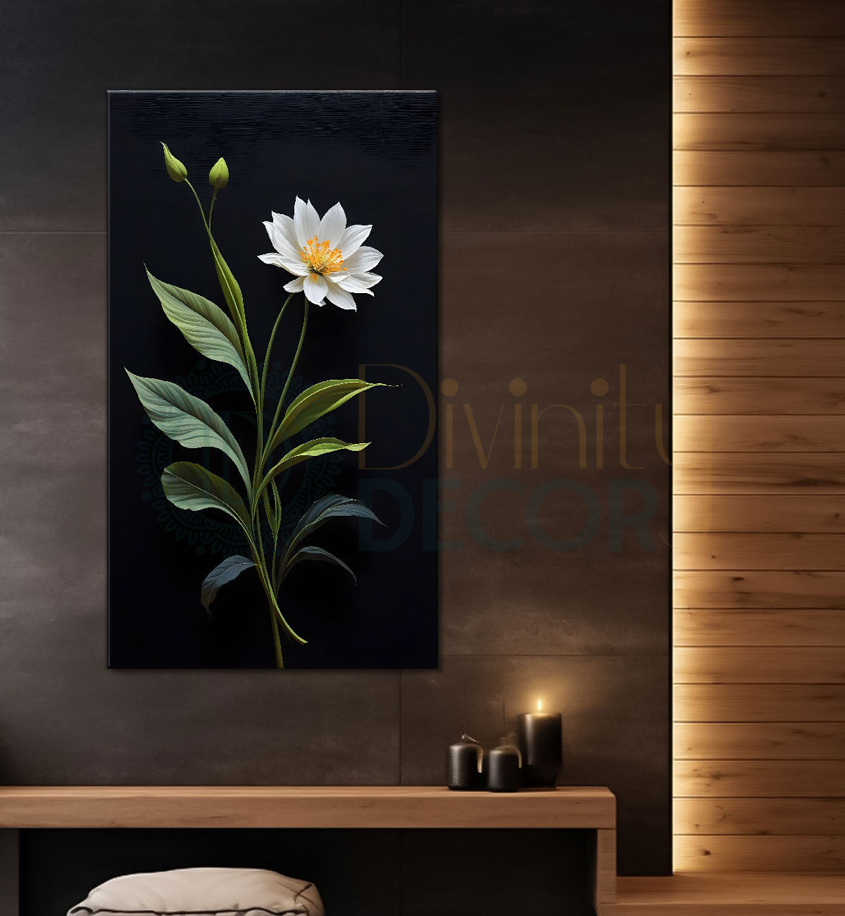 White flowers in dark textured painting- Flower-V-393