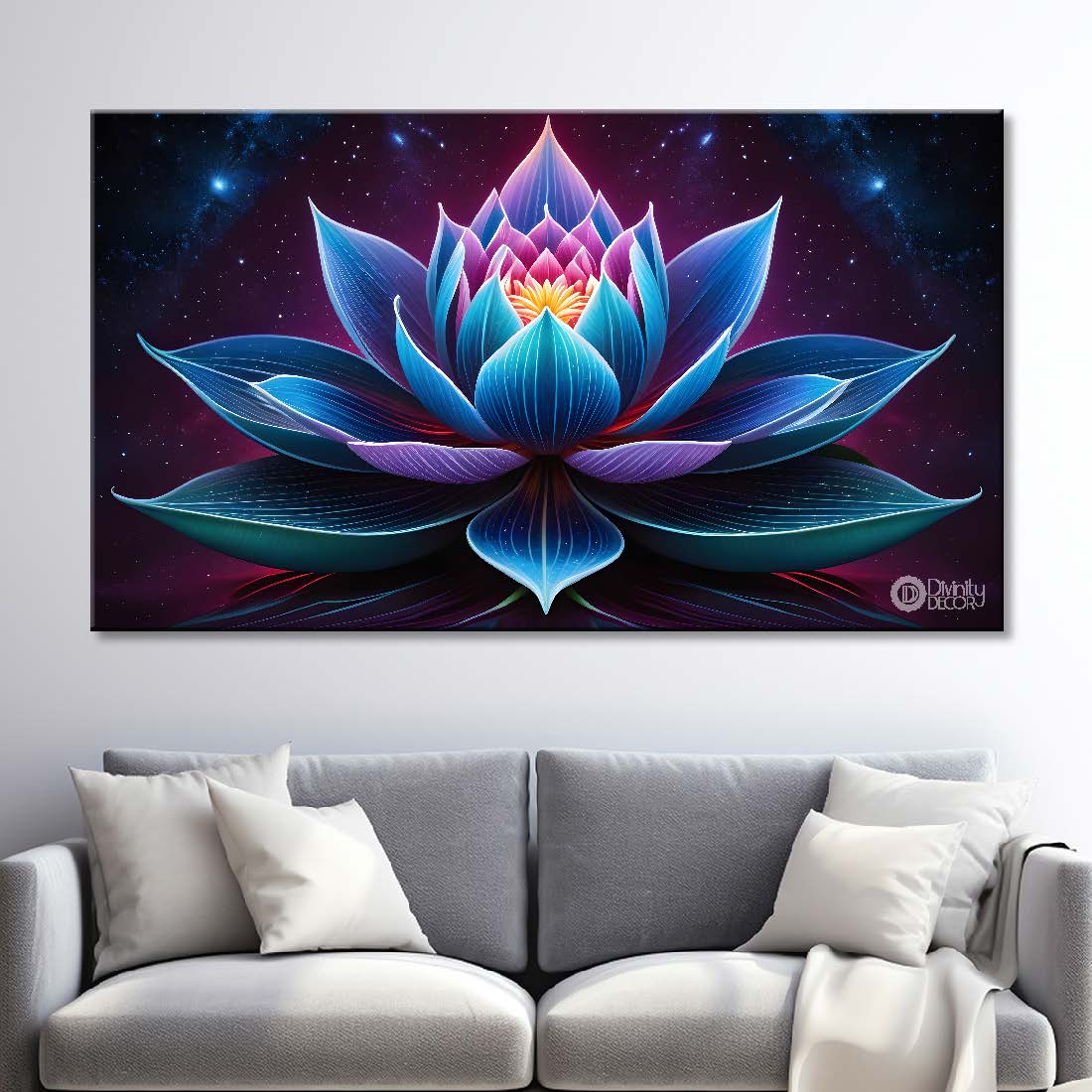 Pink flower in blue and black background canvas painting- Flower-394