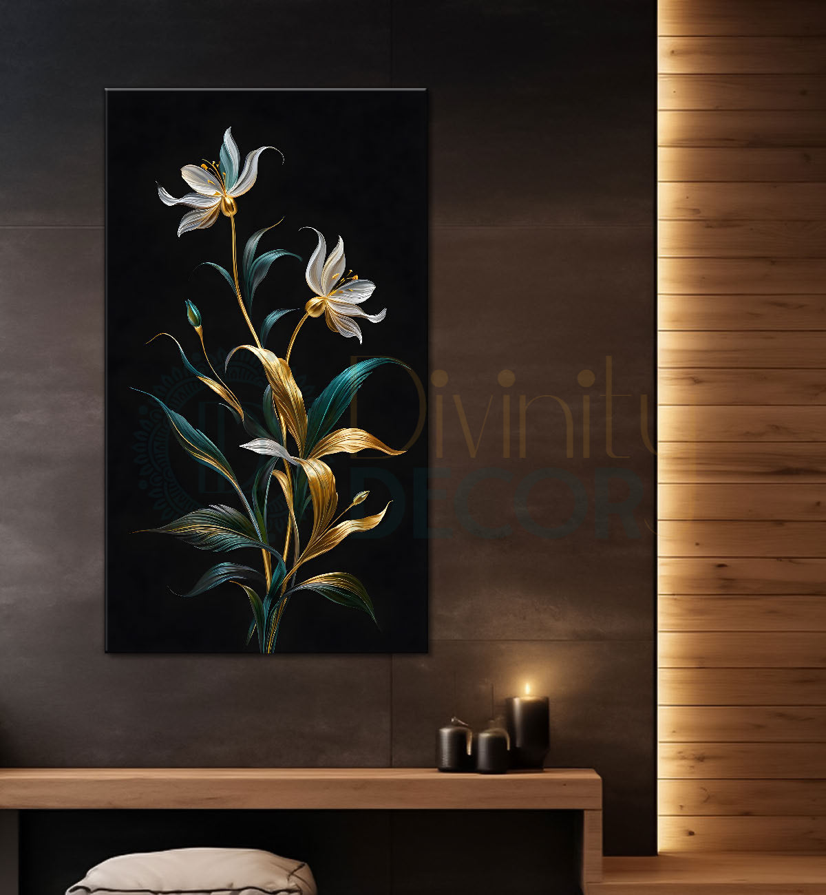 White flowers in dark textured painting- Flower-V-394