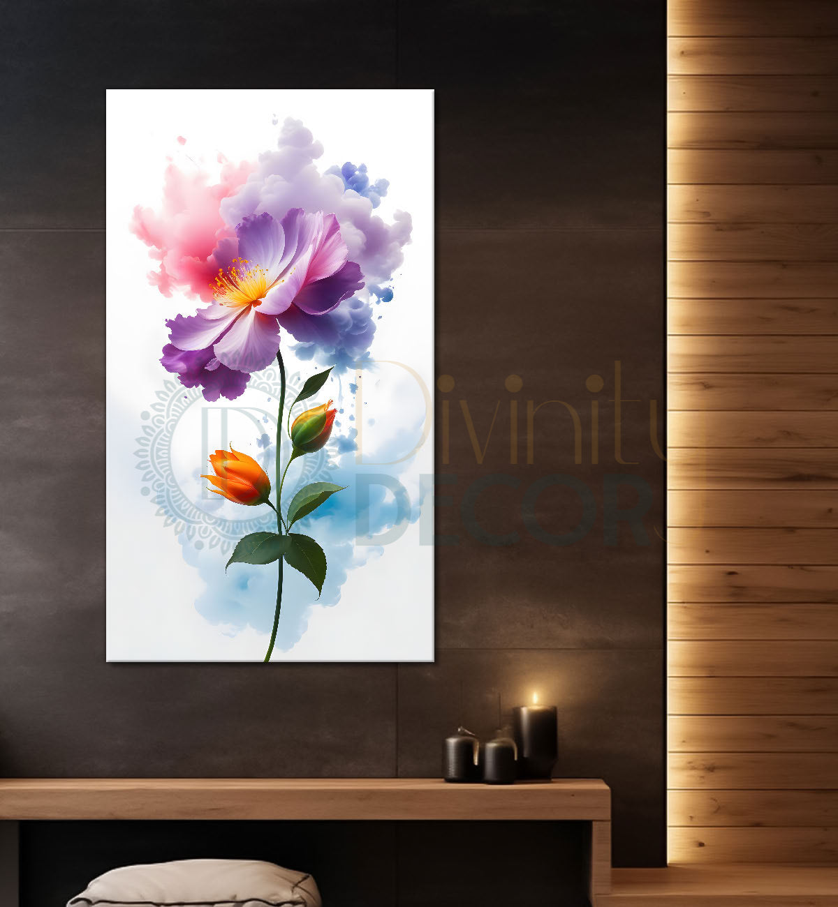 Colourful flower in water colour textured painting- Flower-V-404