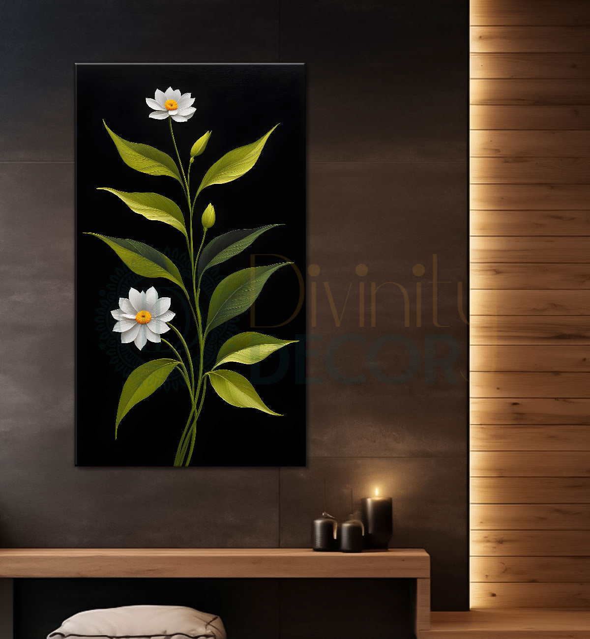 White flowers in dark textured painting- Flower-V-410