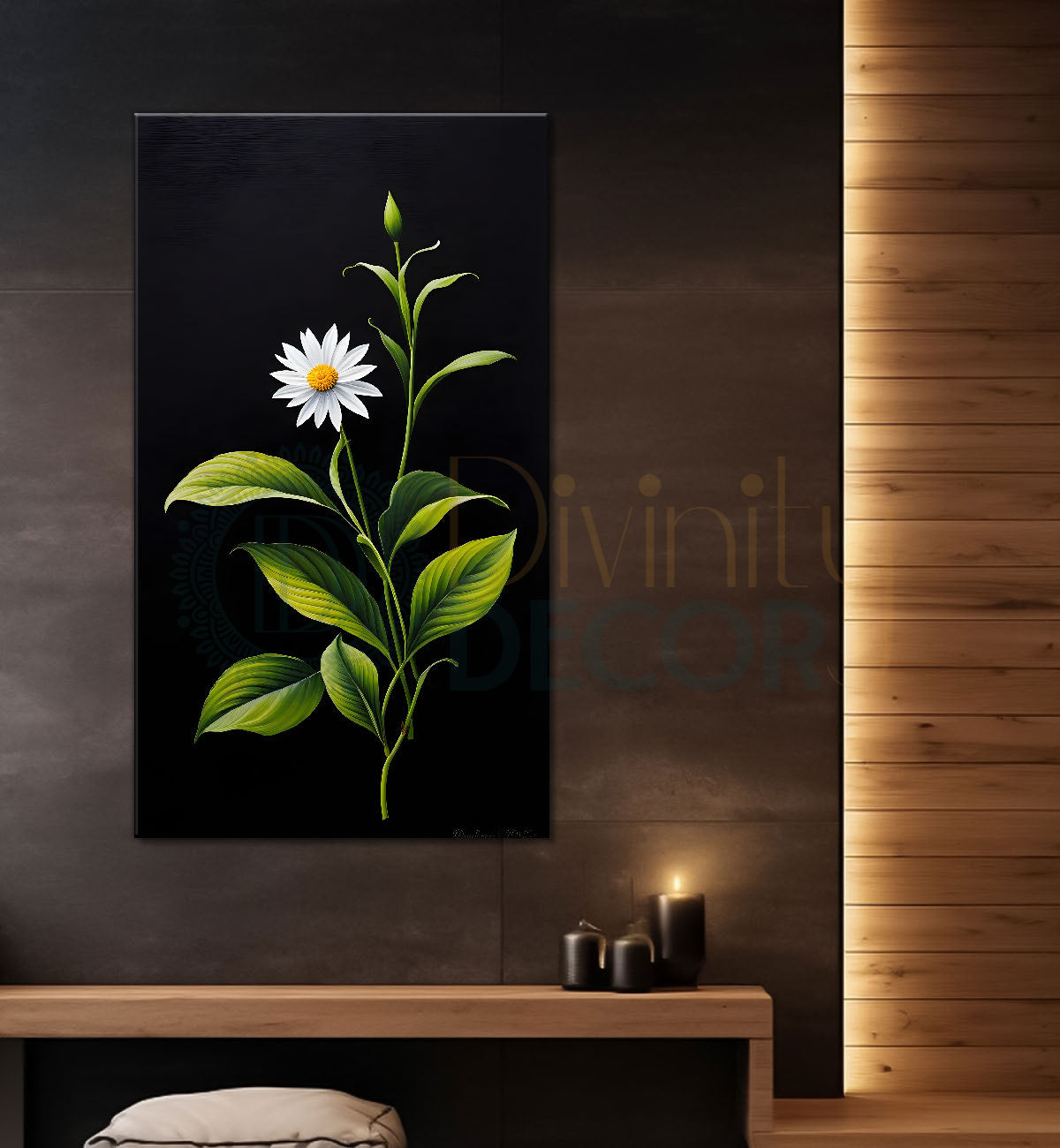 White flowers in dark textured painting- Flower-V-411