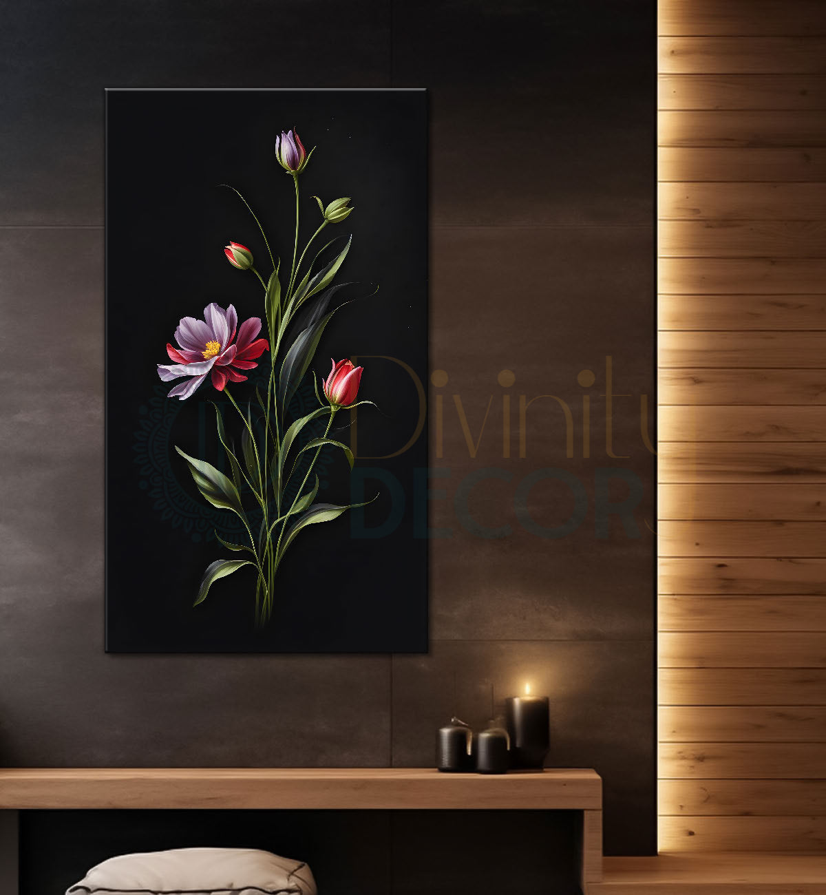Purple flower in dark textured painting- Flower-V-414