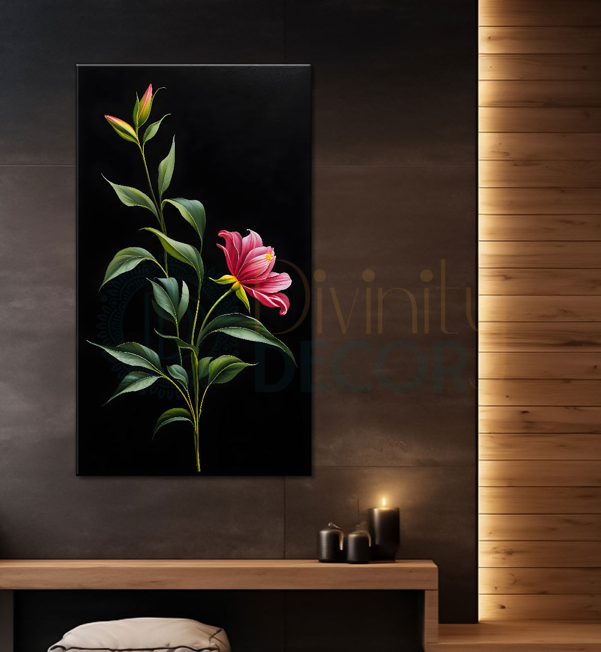 Red flowers in dark textured painting- Flower-V-416