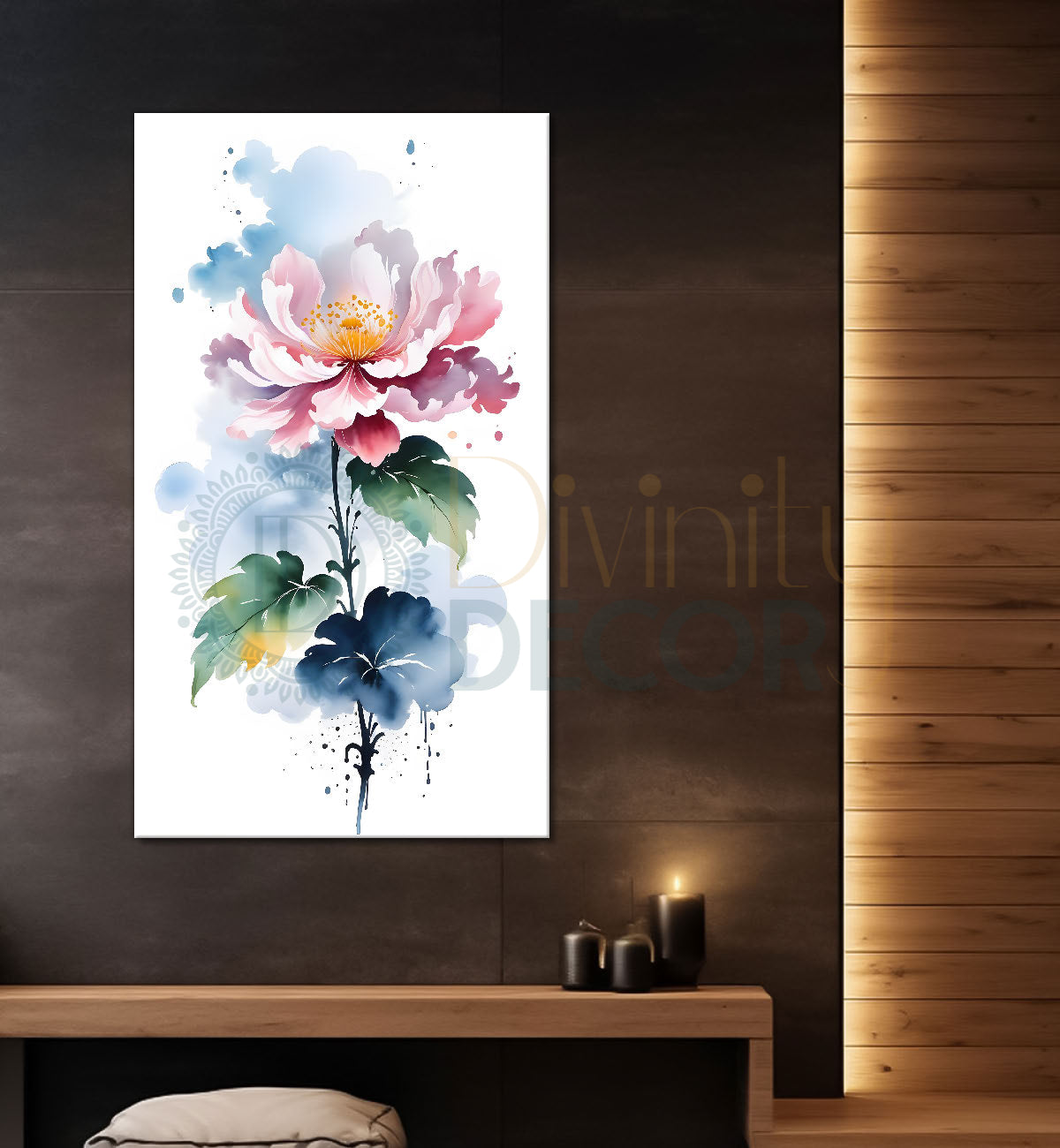 Pink flower in water colour textured painting- Flower-V-418