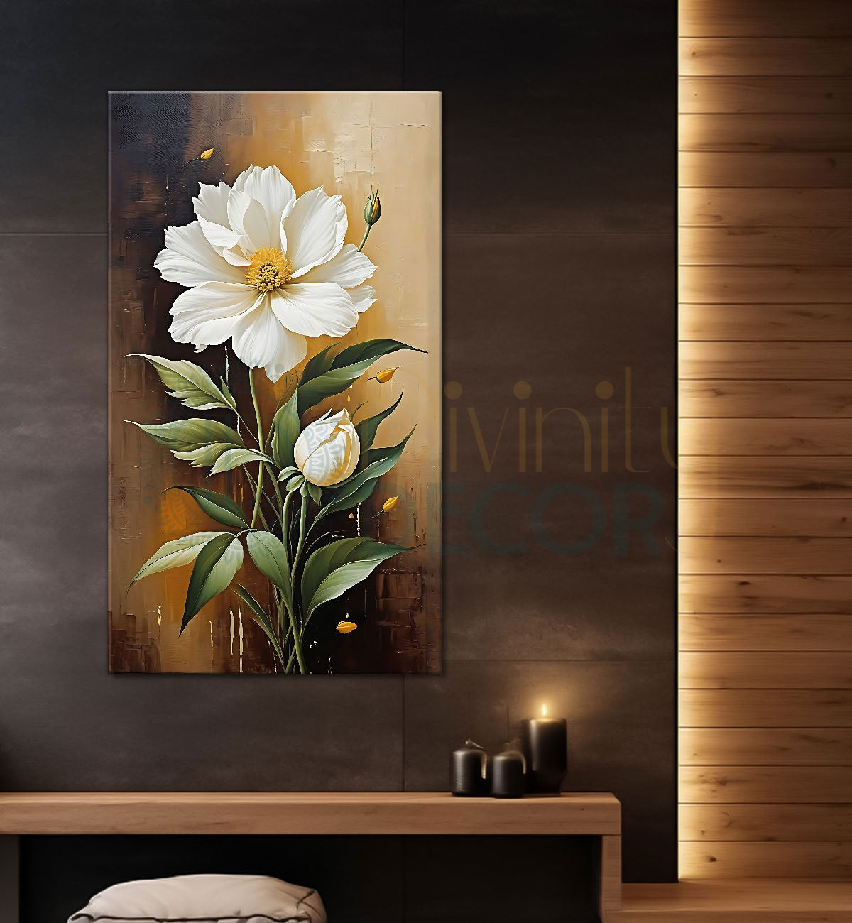 White flowers in light textured painting- Flower-V-420
