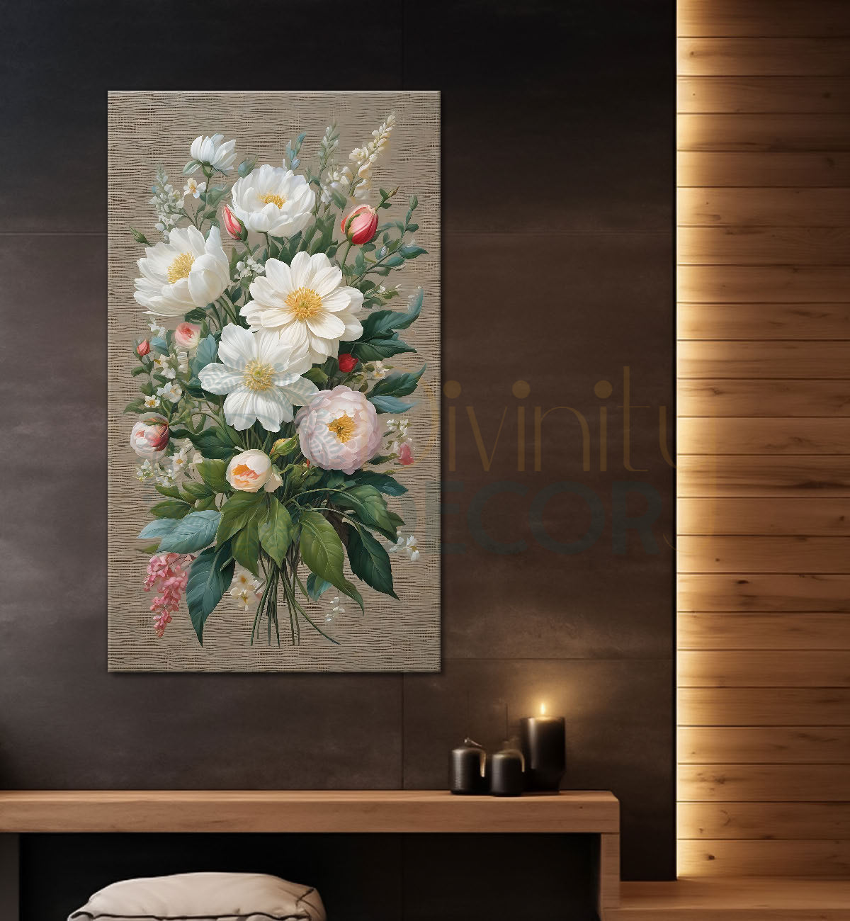 White flowers in grey textured painting- Flower-V-425