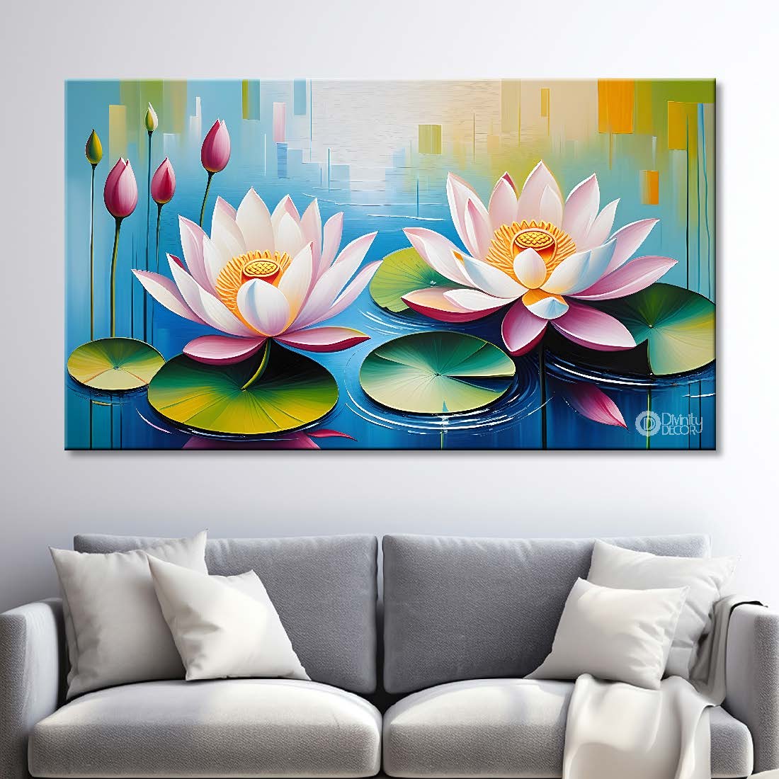 Lotus on the water textured painting canvas painting- Flower-428