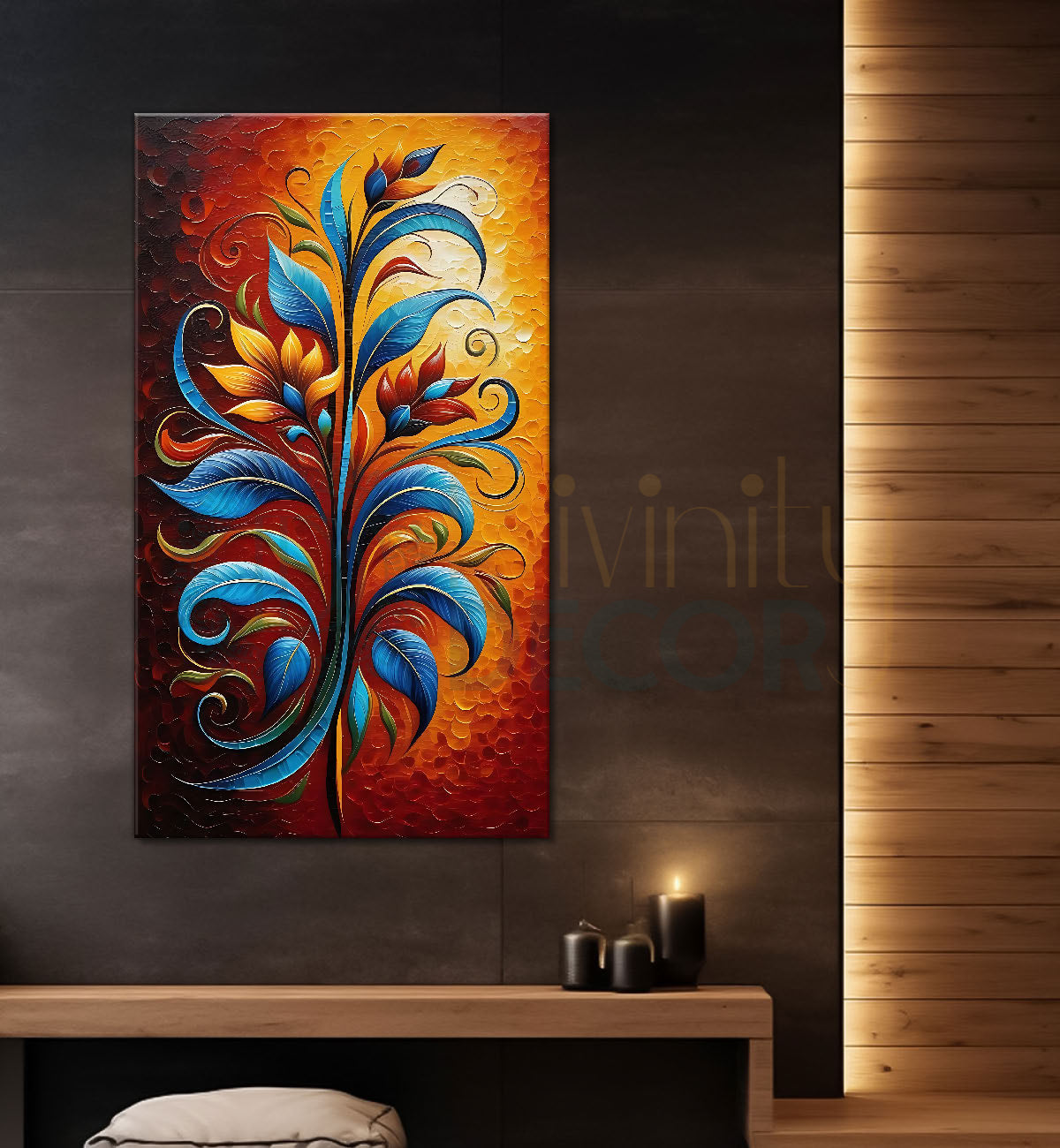 Orange flowers in orange brown textured painting- Flower-V-428